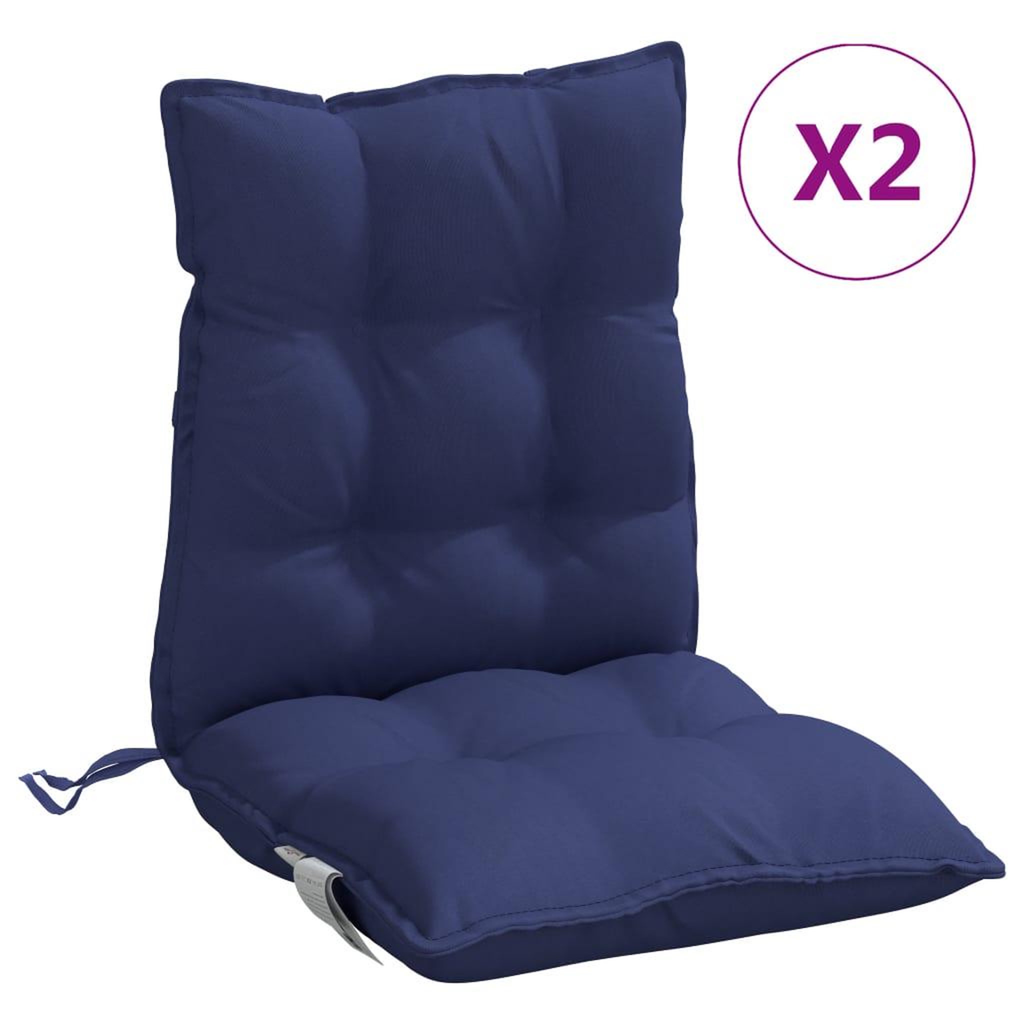 Voir la diapositive 2 : VIDAXL Coussins de chaise a dossier bas lot de 2 bleu marine