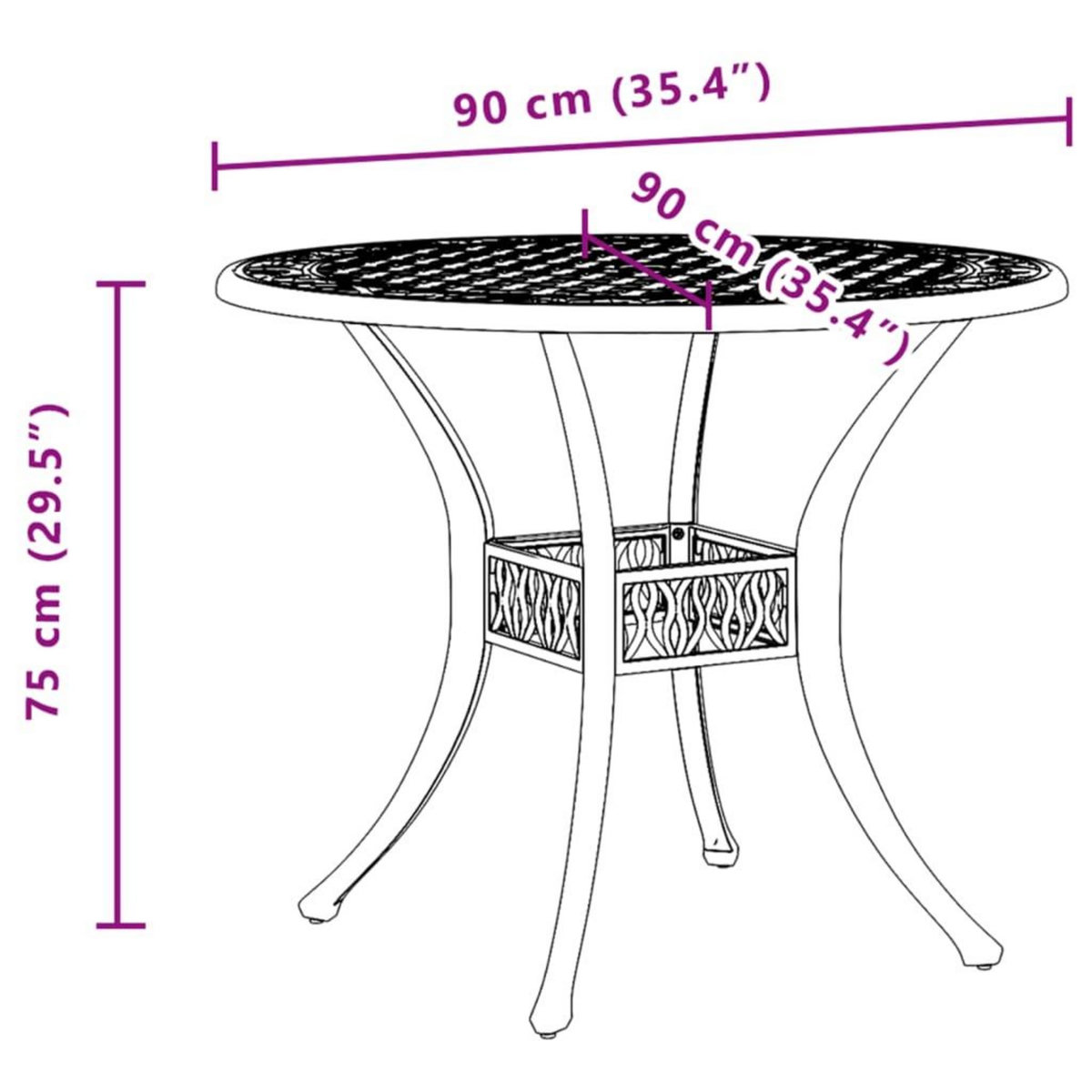 VIDAXL Table de jardin noir Ø90x75 cm aluminium coule