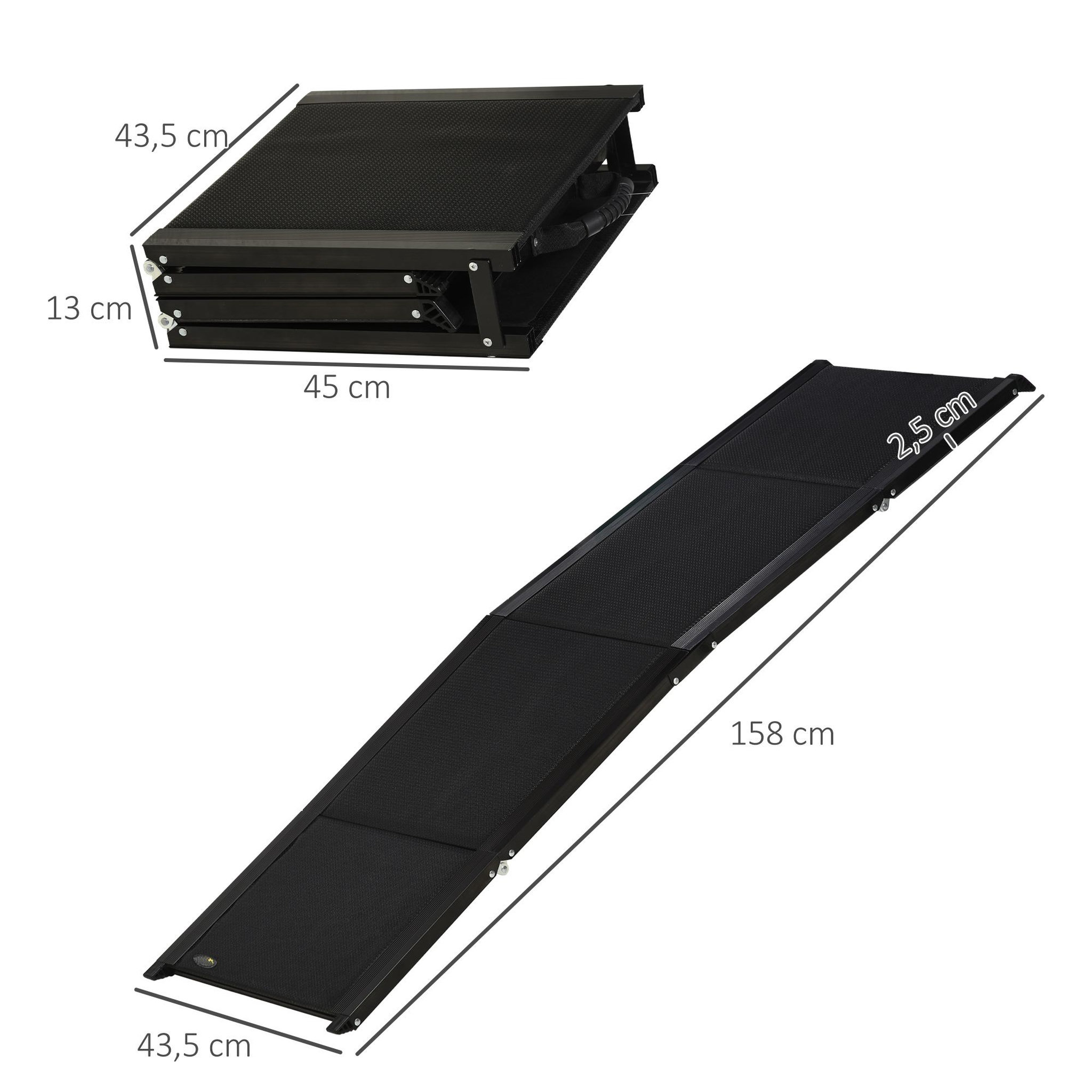 Voir la diapositive 3 : PAWHUT Rampe pliable pour chien surface antidérapante dim. 158 x 43,5 cm alliage d'aluminium noir
