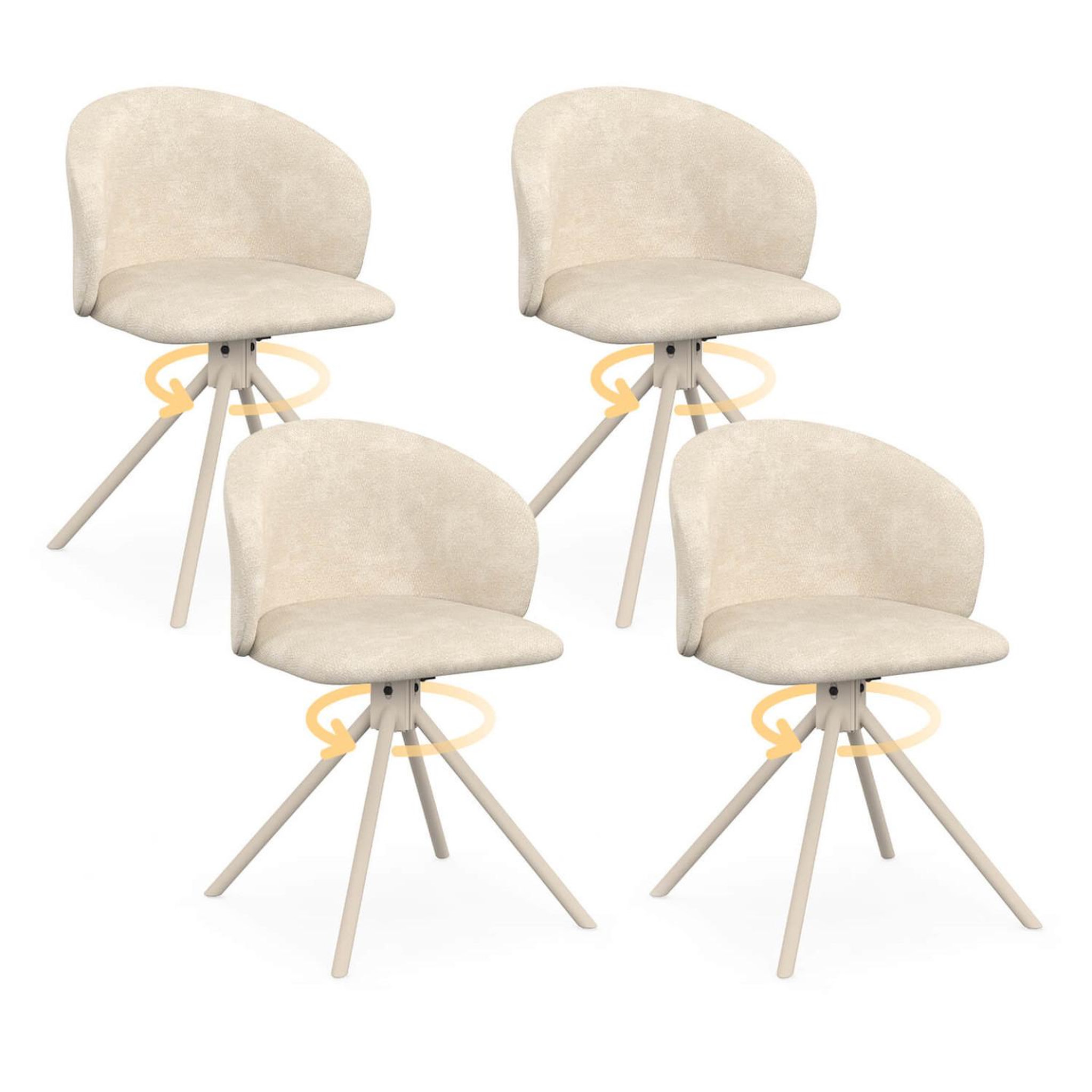 ID MARKET Lot de 4 chaises pivotantes kira en tissu chenille beige et pied métal beige pour salle à manger