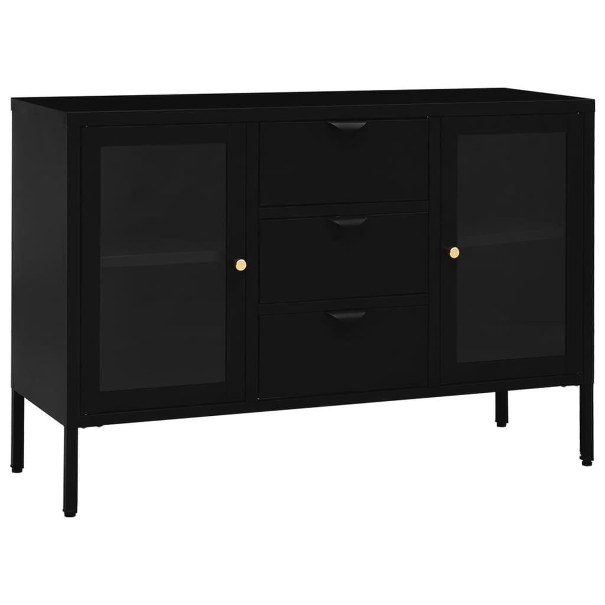 Voir la diapositive 2 : VIDAXL Buffet Noir 105x35x70 cm Acier et verre trempe