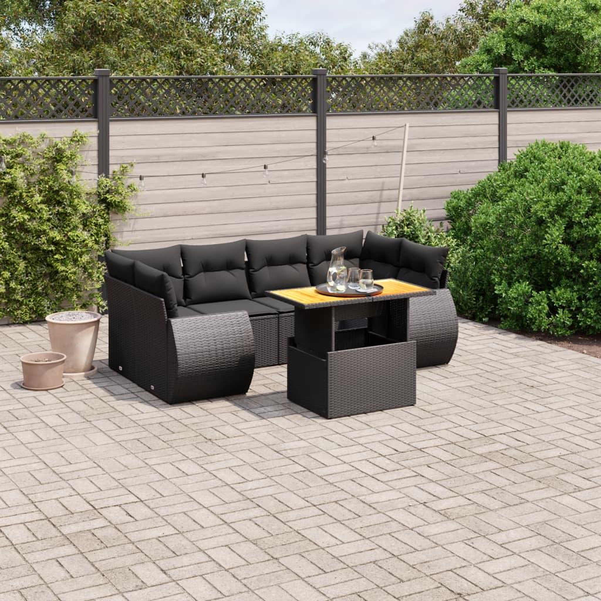 Voir la diapositive 3 : VIDAXL Salon de jardin 7 pcs avec coussins noir resine tressee