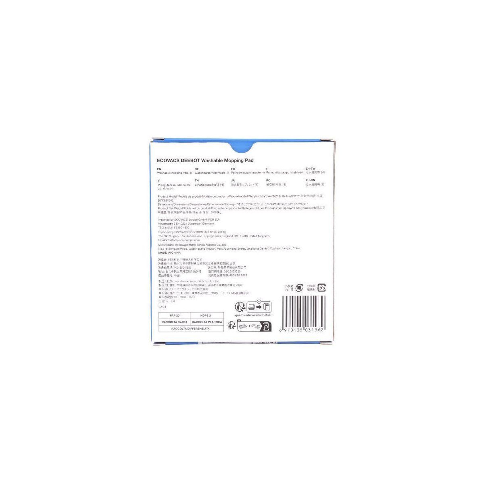 Voir la diapositive 3 : ECOVACS Lingettes et serpillères lavage microfibre nettoyage sols robot deebot t30 pro omni