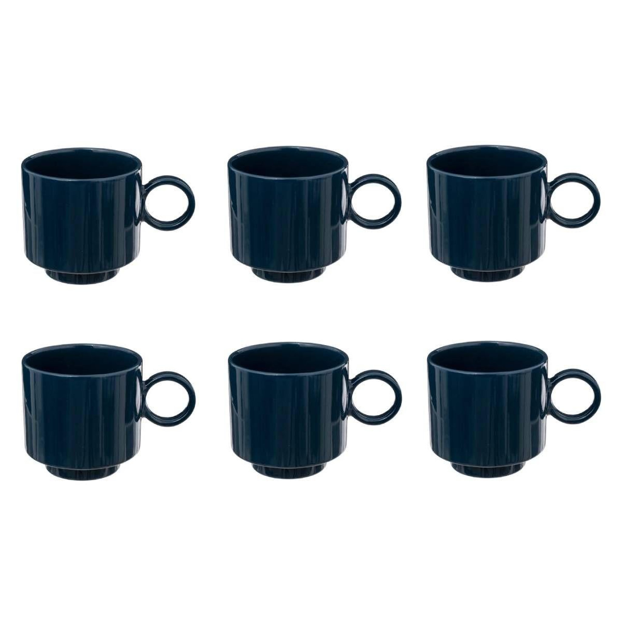 Voir la diapositive 1 : SECRET DE GOURMET Lot de 6 mugs en céramique  anne  38cl bleu encre