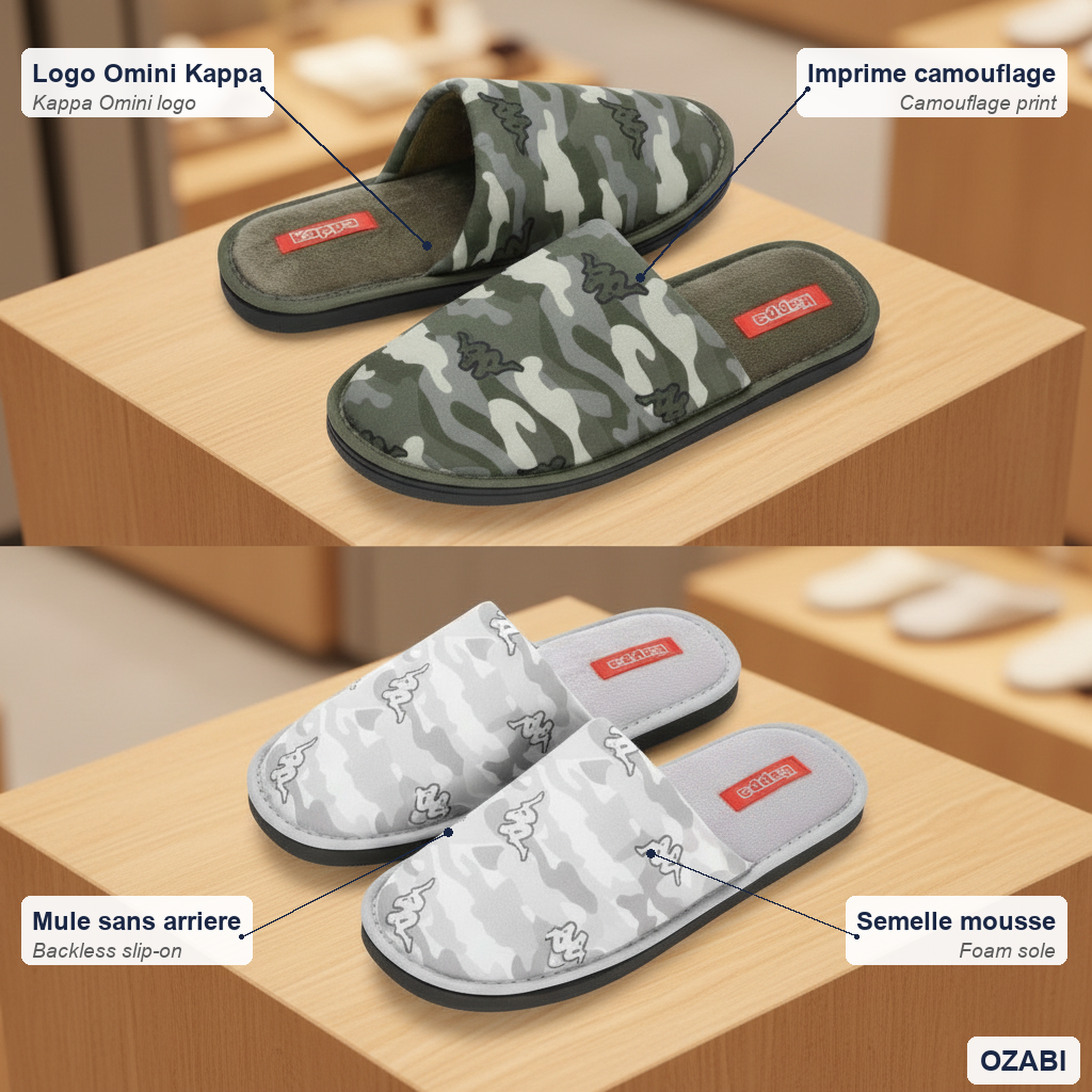 Voir la diapositive 5 : KAPPA Kappa pantoufles mules homme moletonnées logo omini pack 2 paires