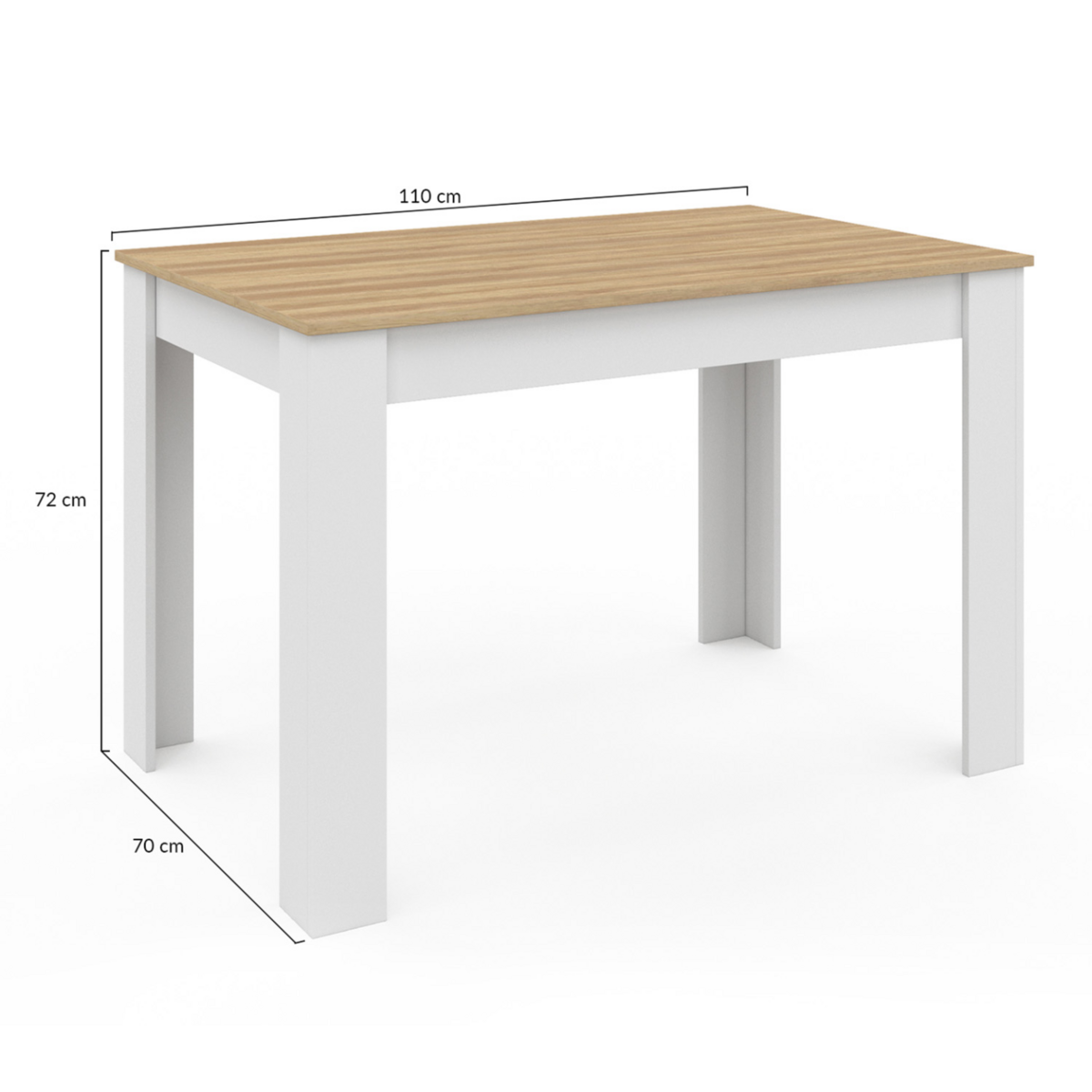 ID MARKET Table à manger rectangle ROZY 6 personnes blanc plateau façon hêtre 110 cm