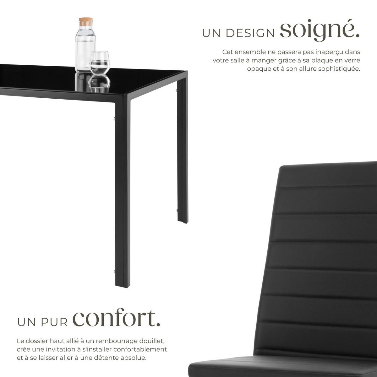 tectake Ensemble table et chaises de salle à manger en acier noir