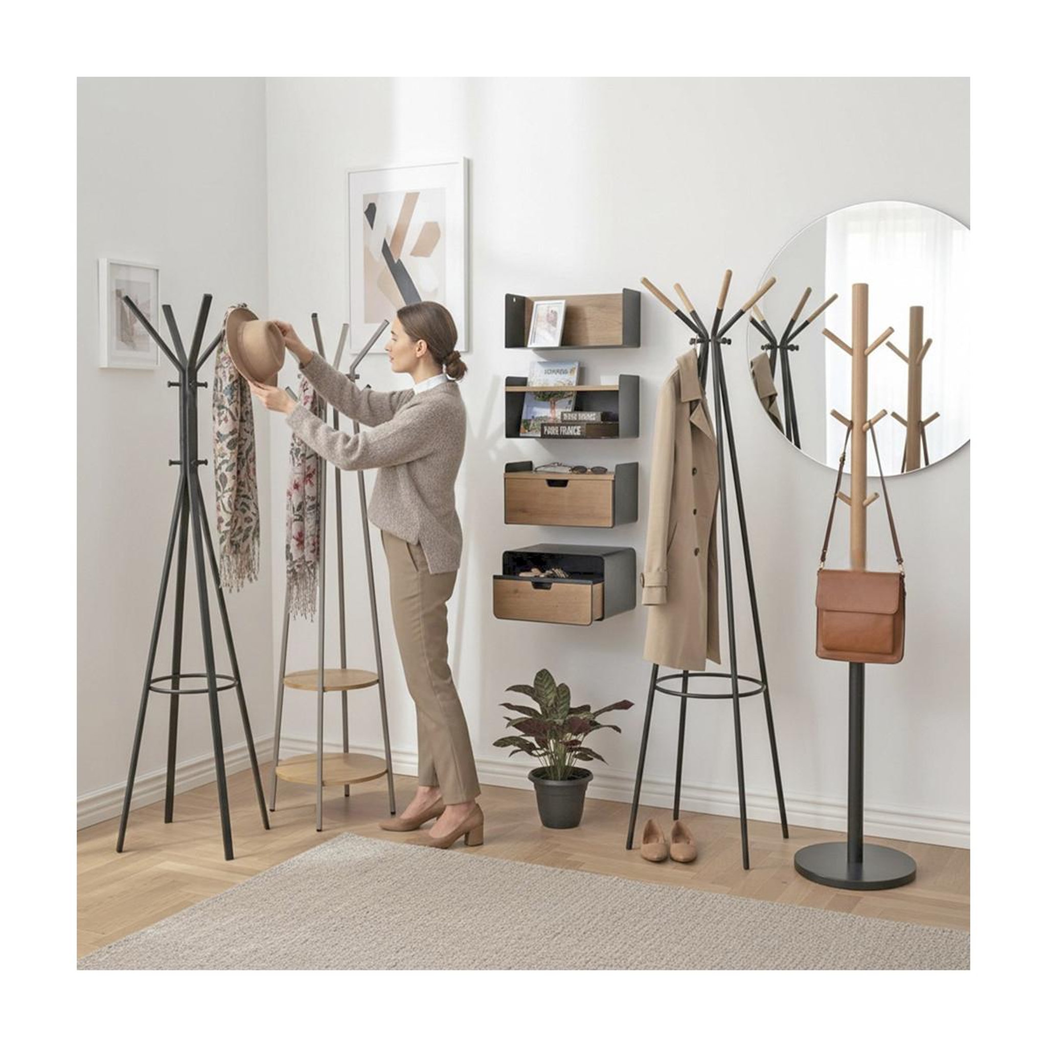 Voir la diapositive 4 : Paris Prix Porte-manteau 9 crochets  adam  37cm anthracite & naturel