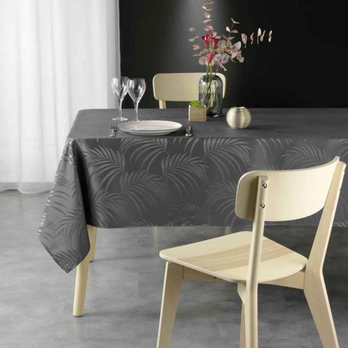 Paris Prix Nappe Jacquard  Plumette  140x240cm Anthracite