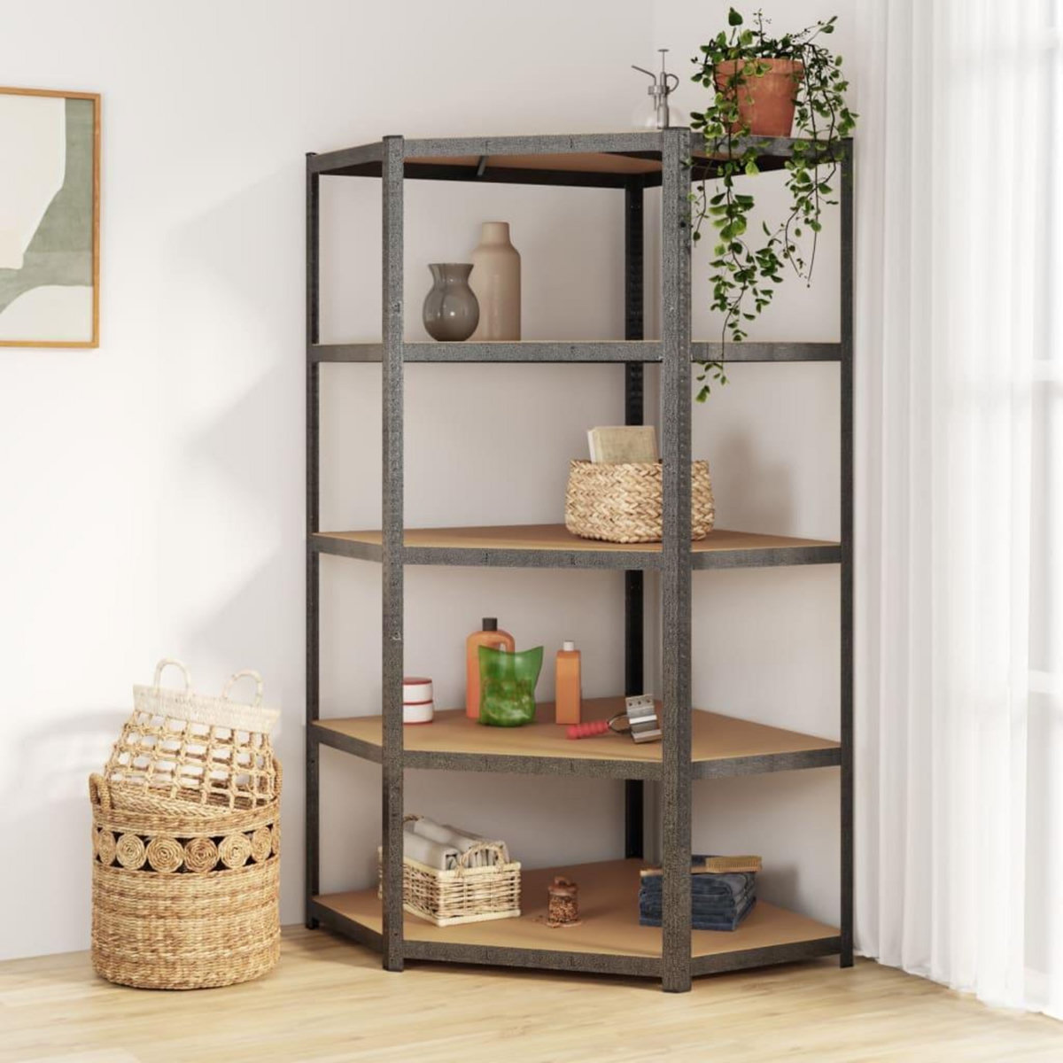 VIDAXL Etagere d'angle 5 niveaux Gris Acier et bois d'ingenierie