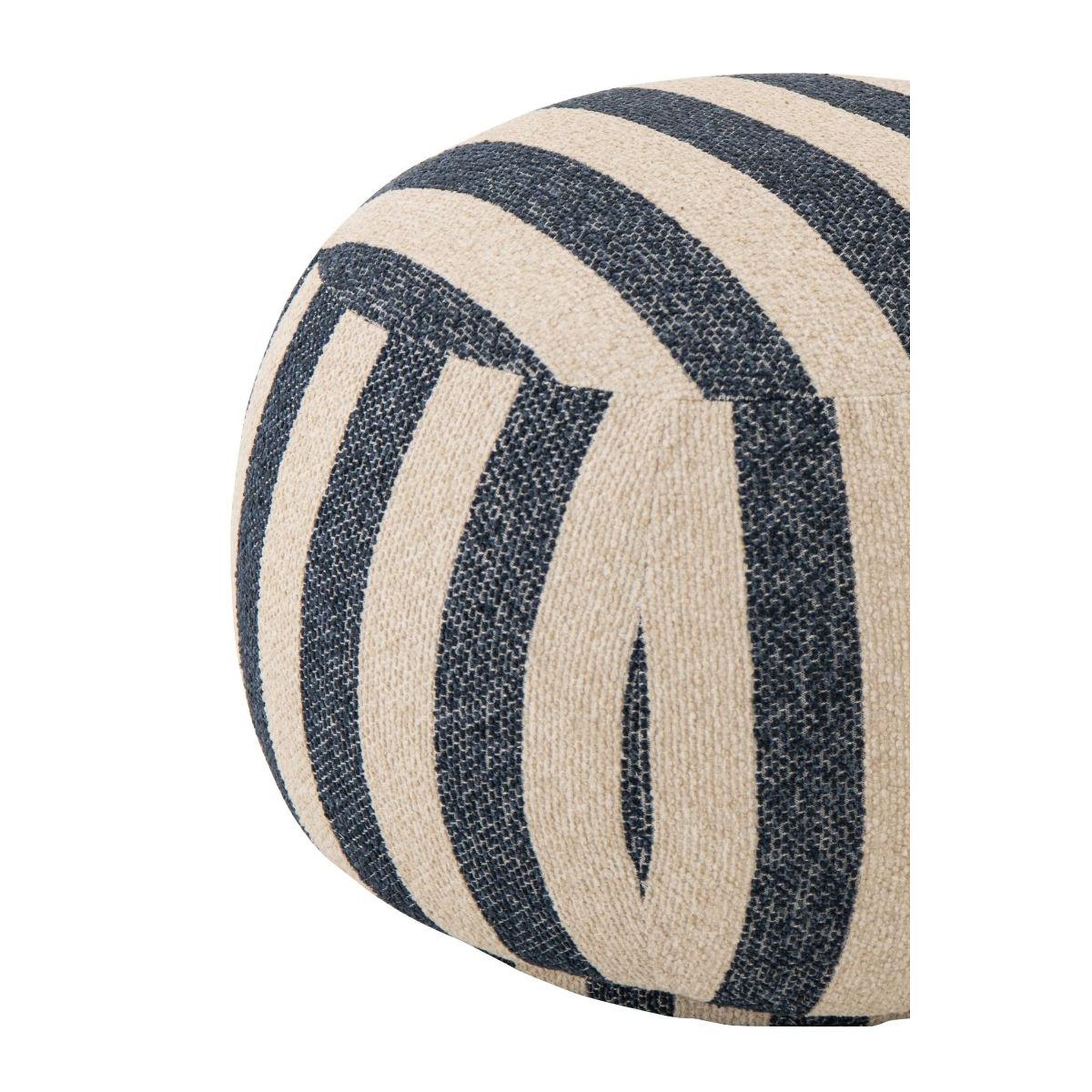 Voir la diapositive 5 : J-LINE Pouf à rayures  ligné  61cm bleu & blanc cassé