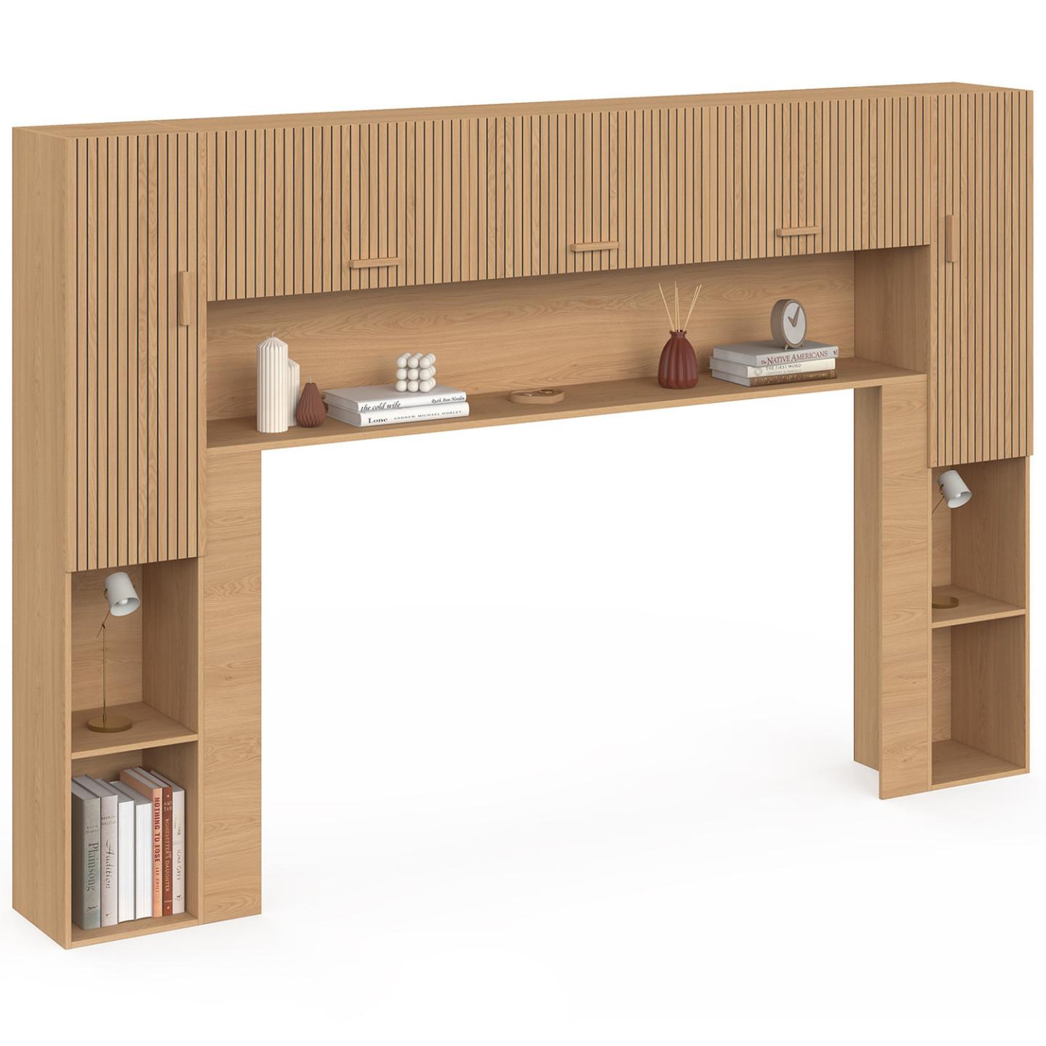 ID MARKET Pont de lit juliette 226 cm avec rangements effet lattes tasseau de bois