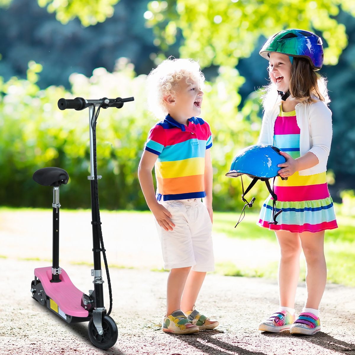 HOMCOM Trottinette électrique 120 W pliable pour enfants à partir de 7 ans hauteur de guidon et selle réglable 10 Km/h max. rose noir