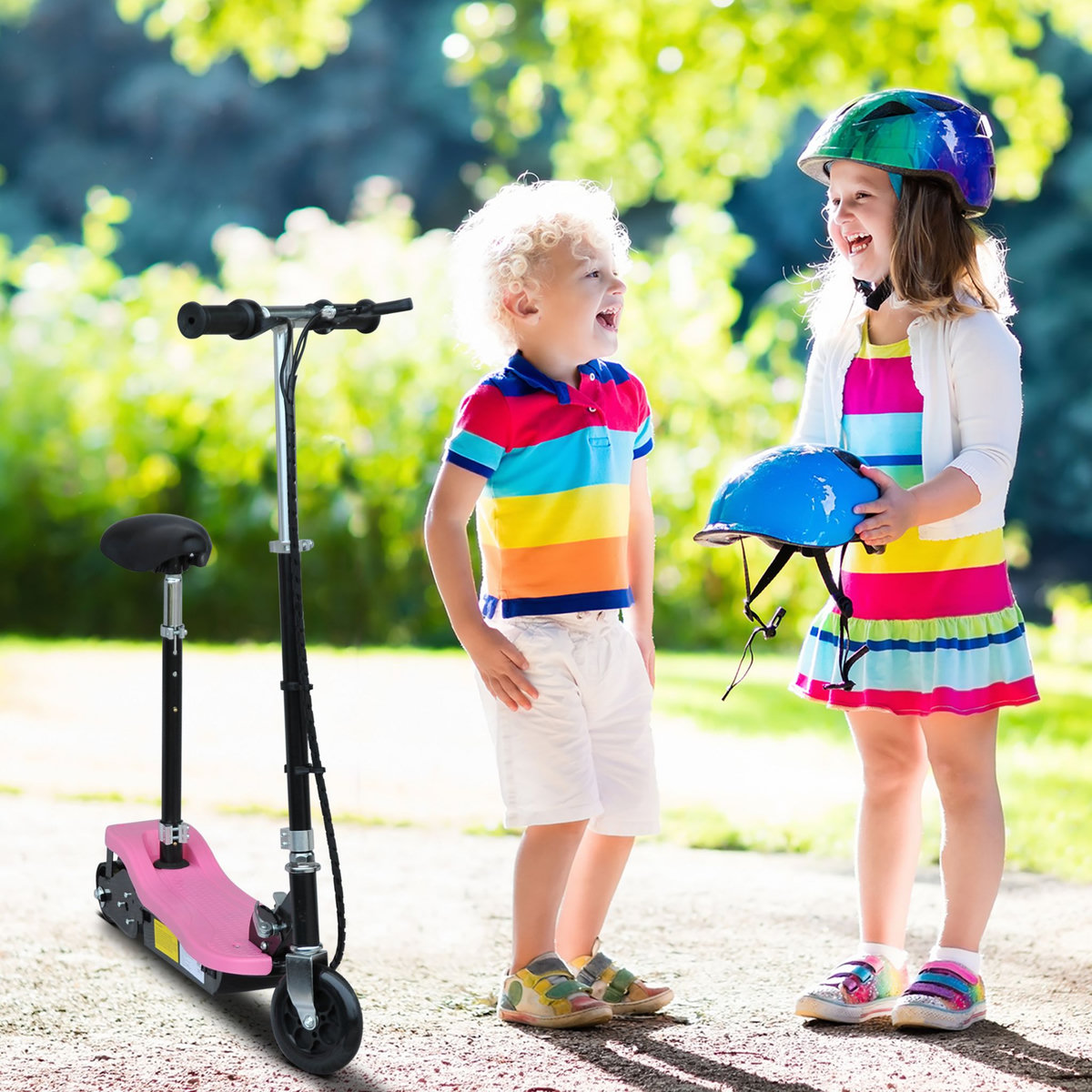 HOMCOM Trottinette électrique 120 W pliable pour enfants à partir de 7 ans hauteur de guidon et selle réglable 10 Km/h max. rose noir