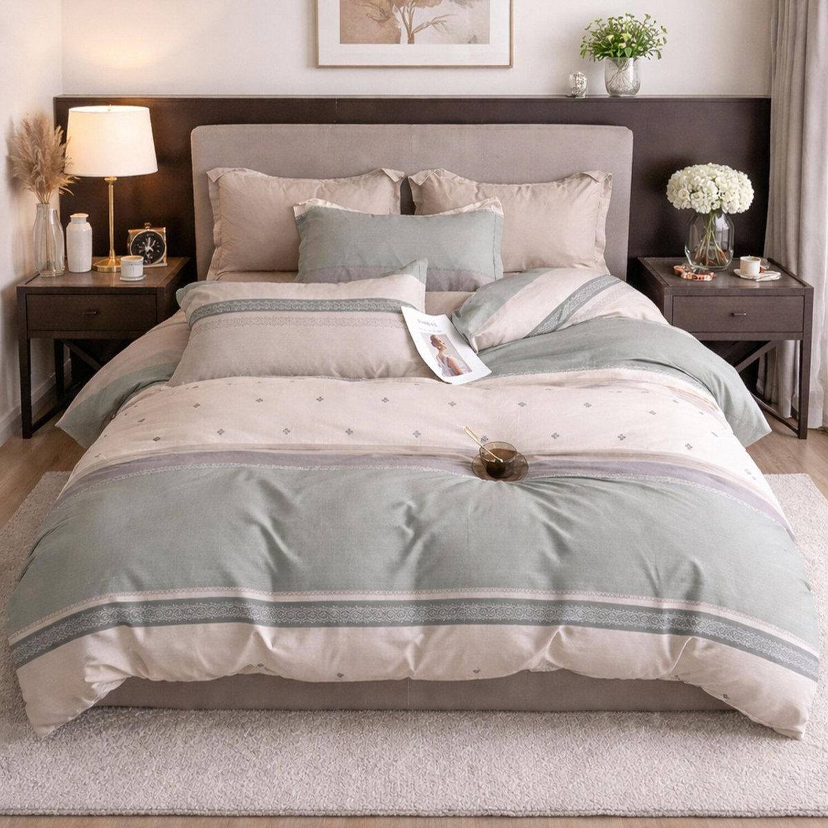 Home collection Parure housse de couette 3 pcs 240x220 cm en percale de coton 80 fils Inthé