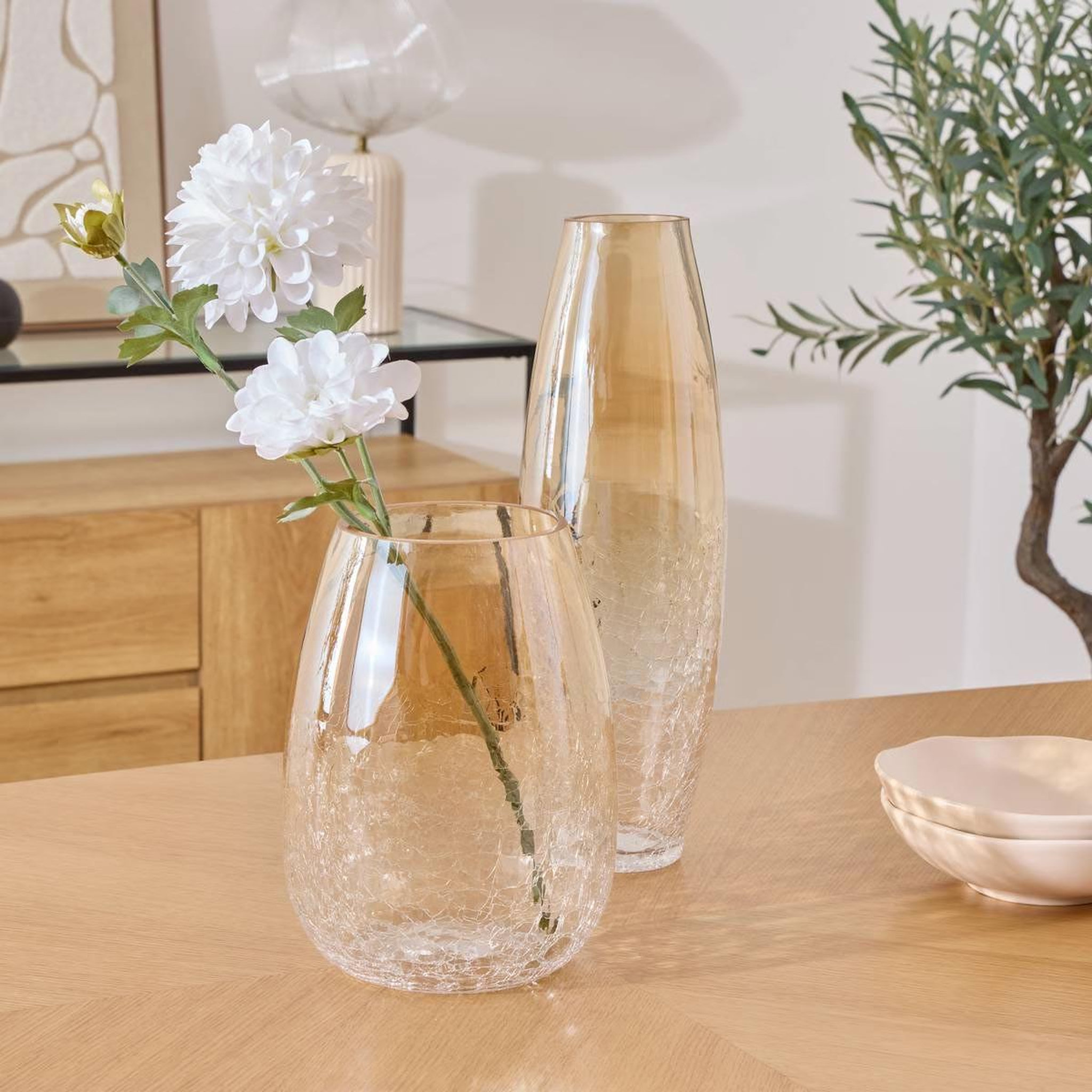 Voir la diapositive 4 : ATMOSPHERA Vase en verre craquelé  alexis  25cm transparent