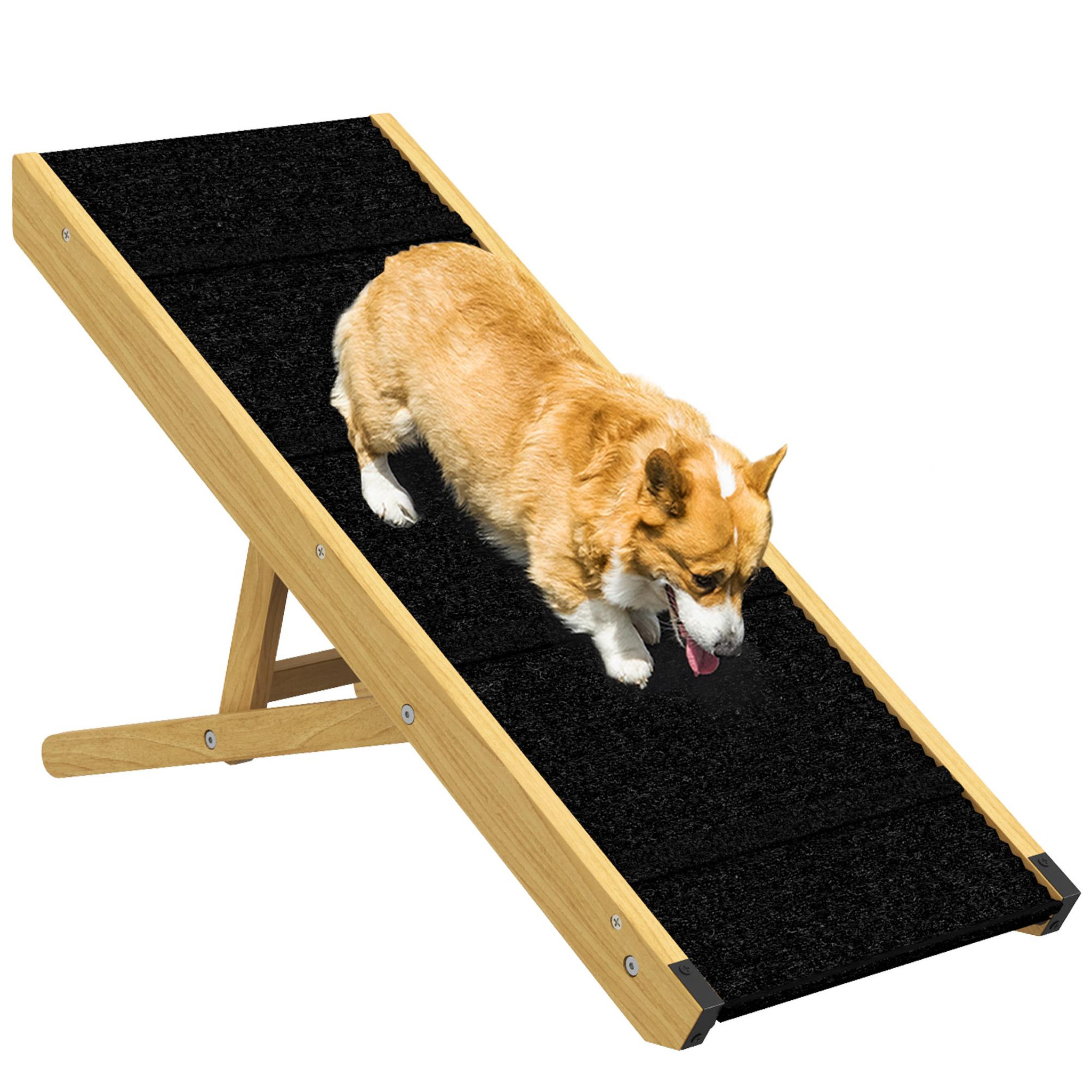 PAWHUT Rampe pour chien et chat - escalier pour chien pliable réglable en hauteur 24-47,5 cm - bois polyester noir