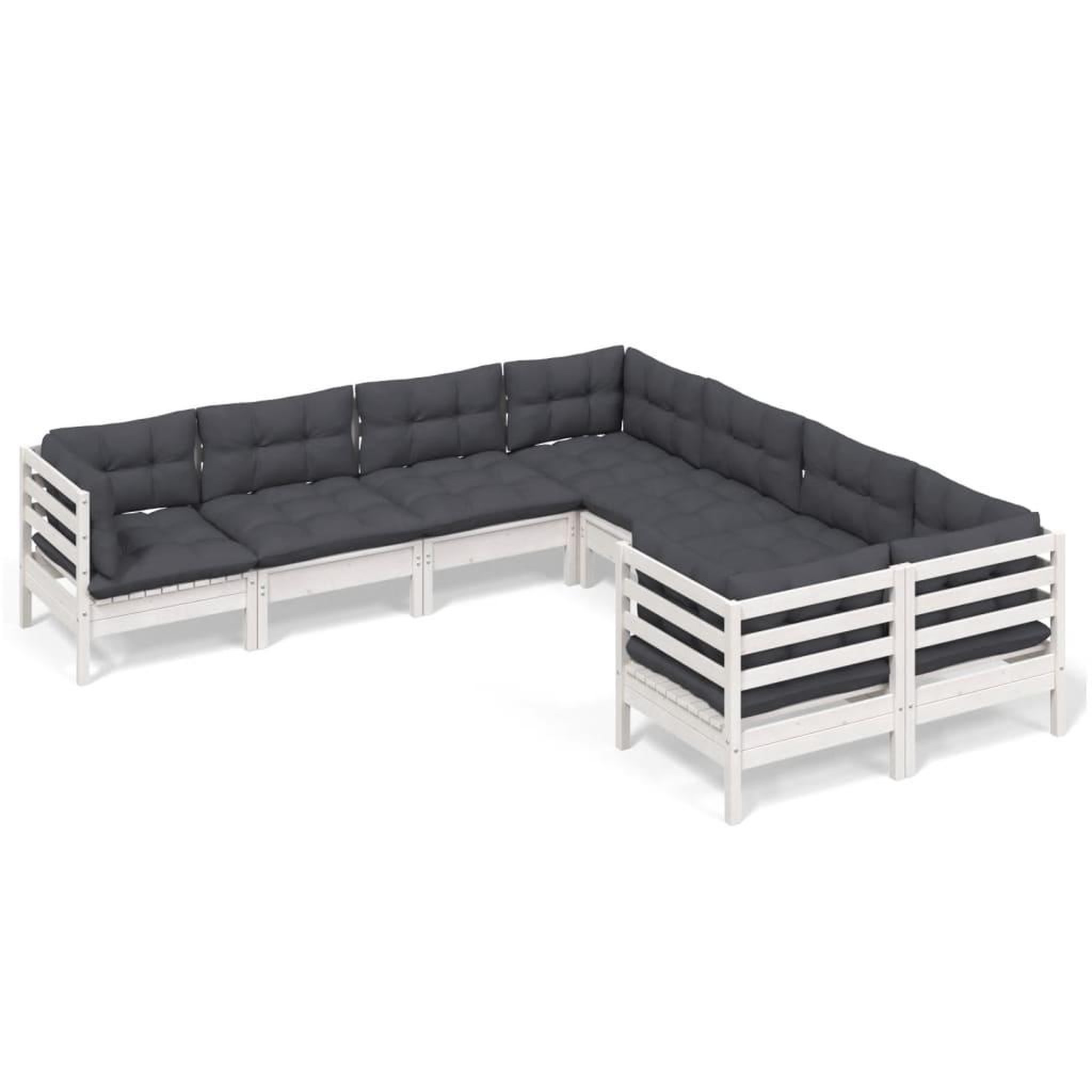 Voir la diapositive 2 : VIDAXL Salon de jardin 8 pcs avec coussins blanc bois de pin massif