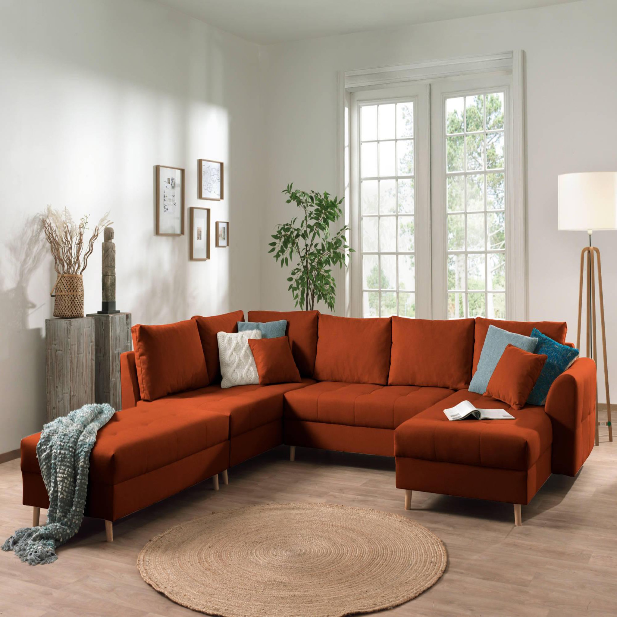 Voir la diapositive 4 : LISA DESIGN Rune - canapé panoramique avec pouf d'appoint - 7 places - style scandinave - gauche