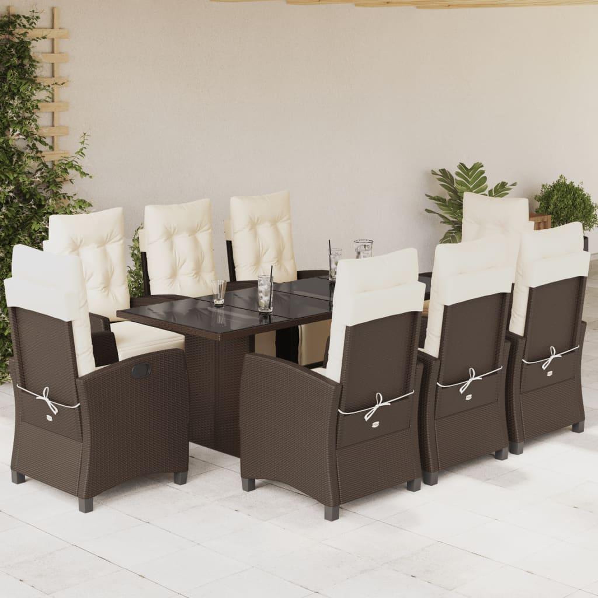 VIDAXL Ensemble a manger de jardin et coussins 9 pcs marron poly rotin