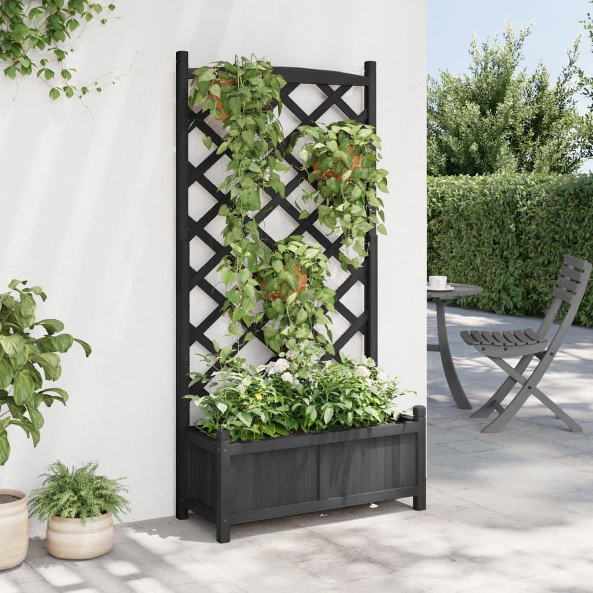 Voir la diapositive 3 : VIDAXL Jardiniere avec treillis noir bois massif de sapin