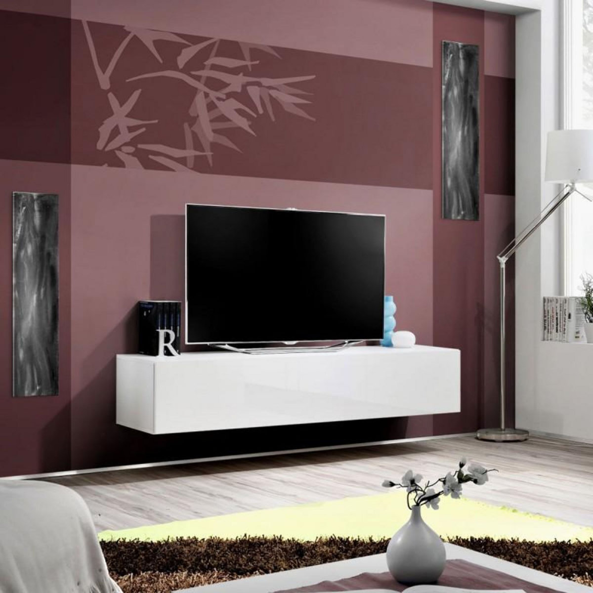 Paris Prix Meuble TV Mural Design  Fly I  160cm Blanc