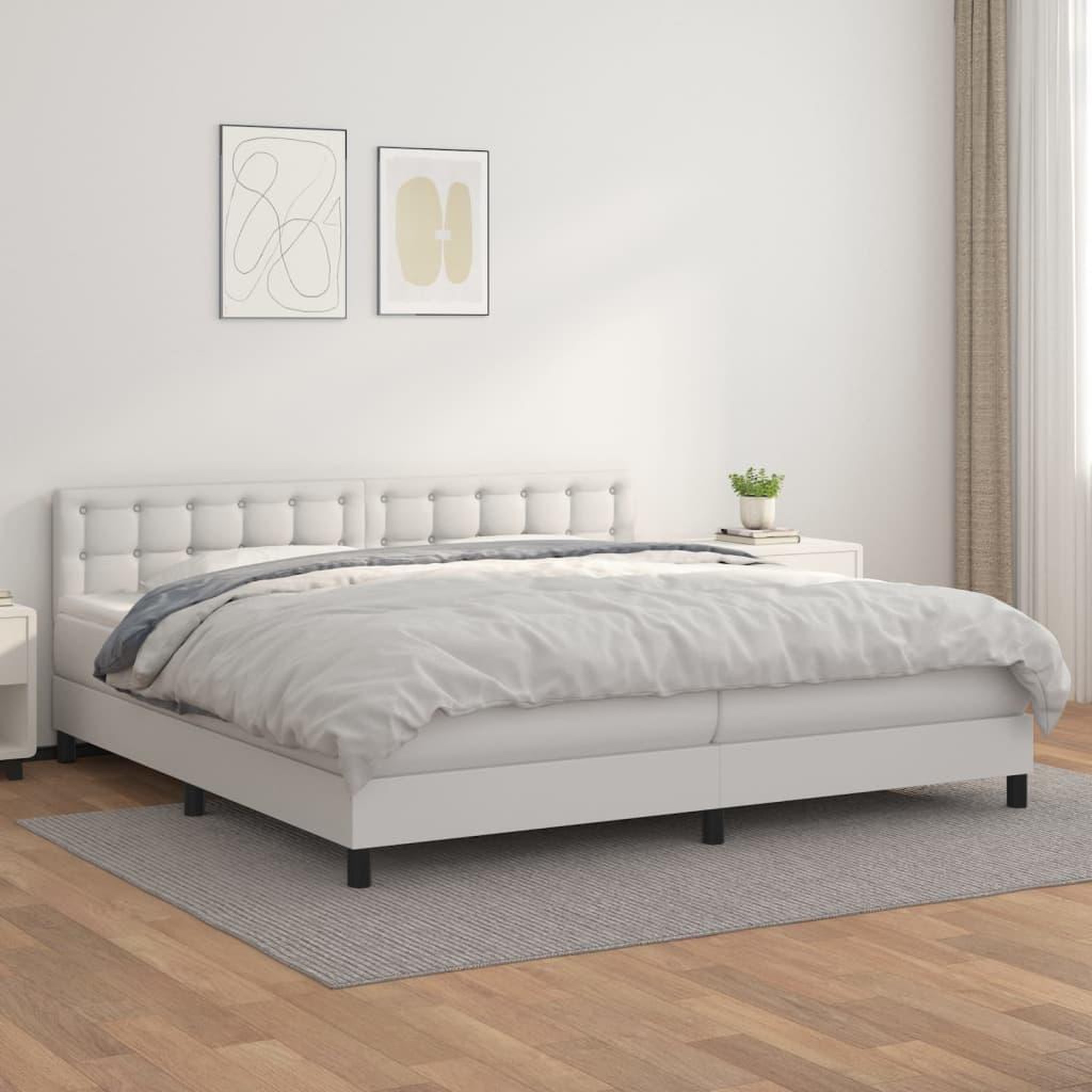 Voir la diapositive 1 : VIDAXL Sommier a lattes de lit avec matelas Blanc 200x200cm Similicuir