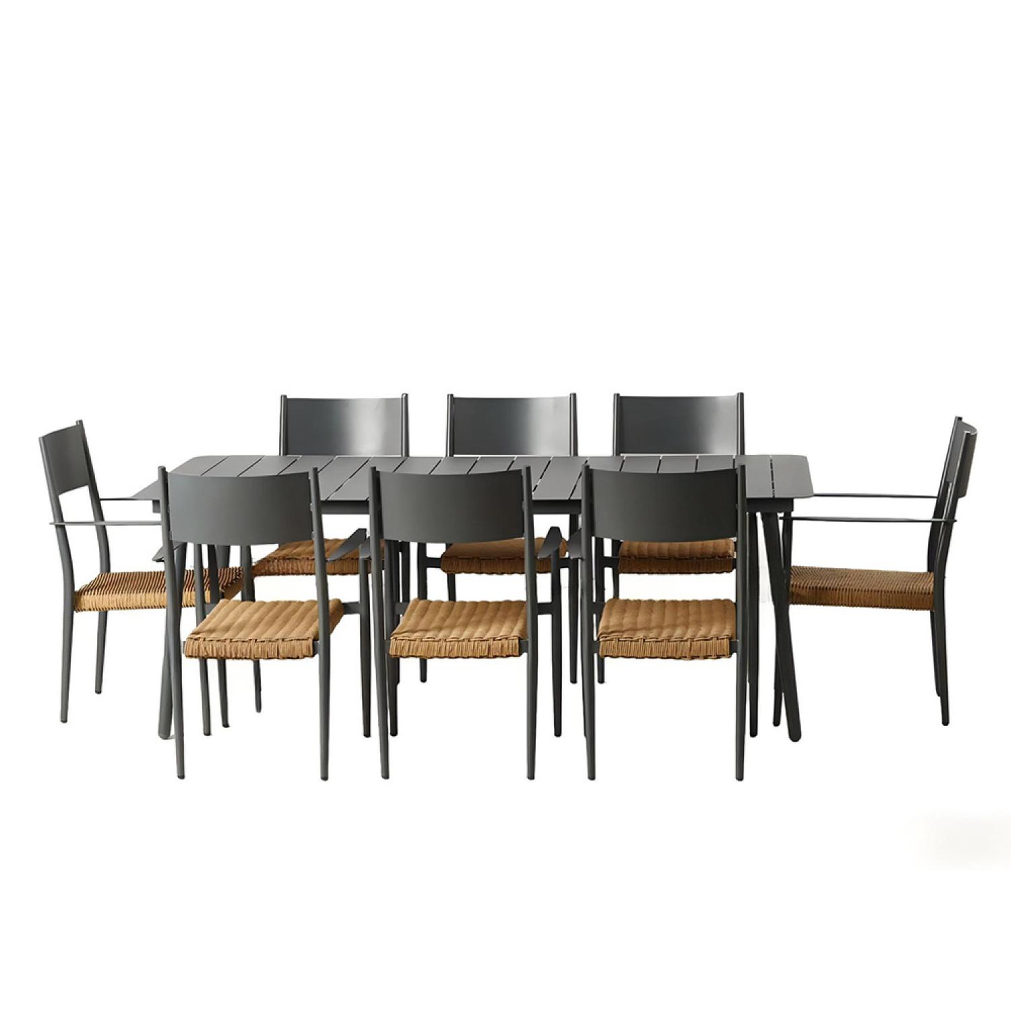 CONCEPT USINE Ensemble table de jardin 200 cm et 8 fauteuils gris foncé effet rotin CANBERRA