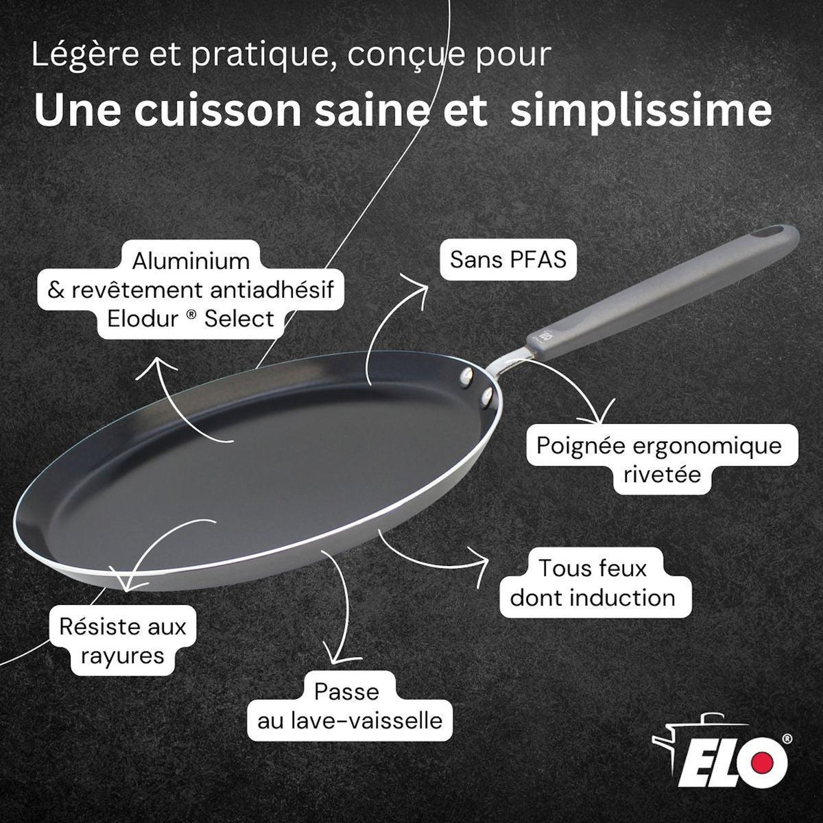 ELO Set chandeleur avec crêpière 26 cm et 2 ustensiles Elo Ducato