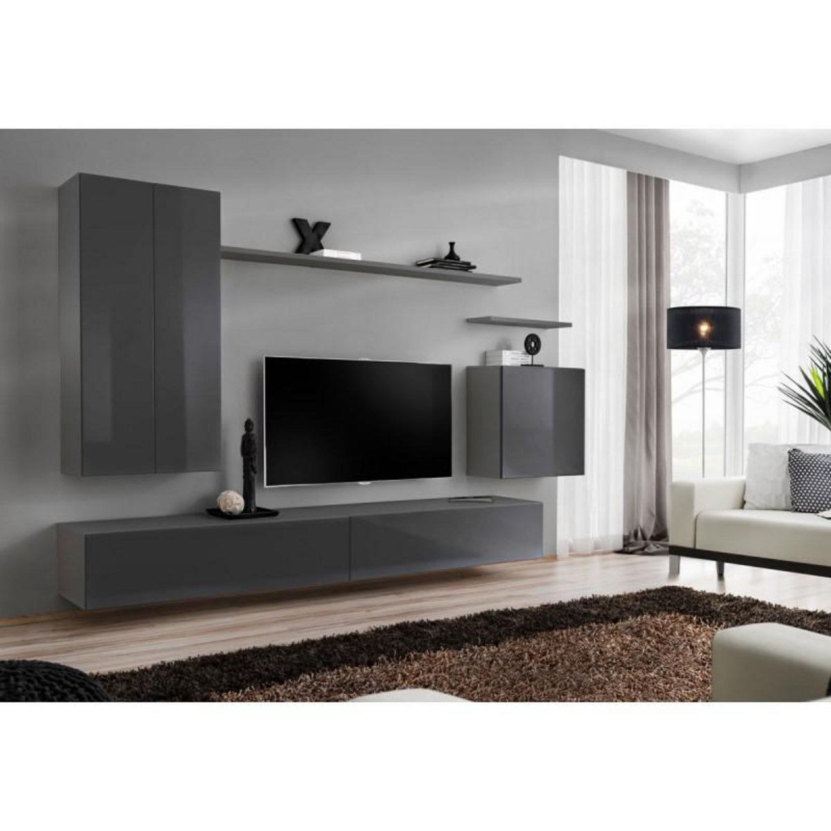 Paris Prix Meuble TV Mural Design  Switch II  330cm Gris