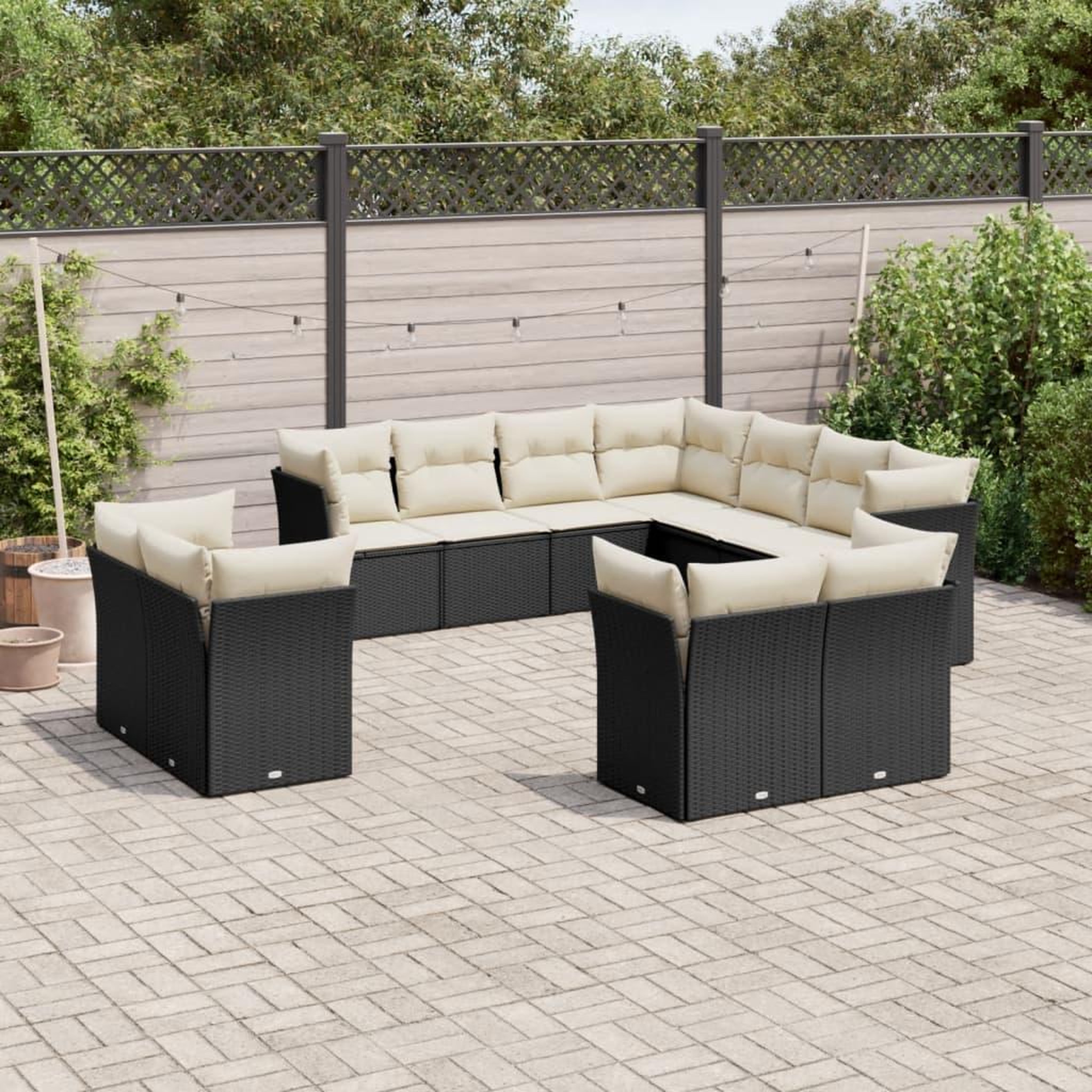 VIDAXL Salon de jardin 11 pcs avec coussins noir resine tressee