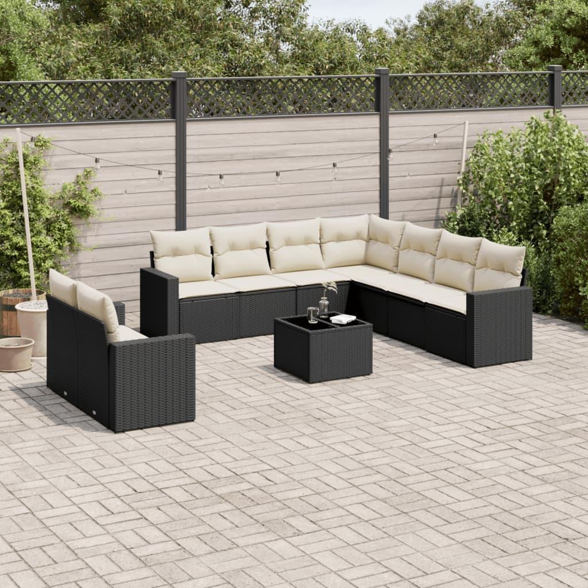 VIDAXL Salon de jardin 10 pcs avec coussins noir resine tressee