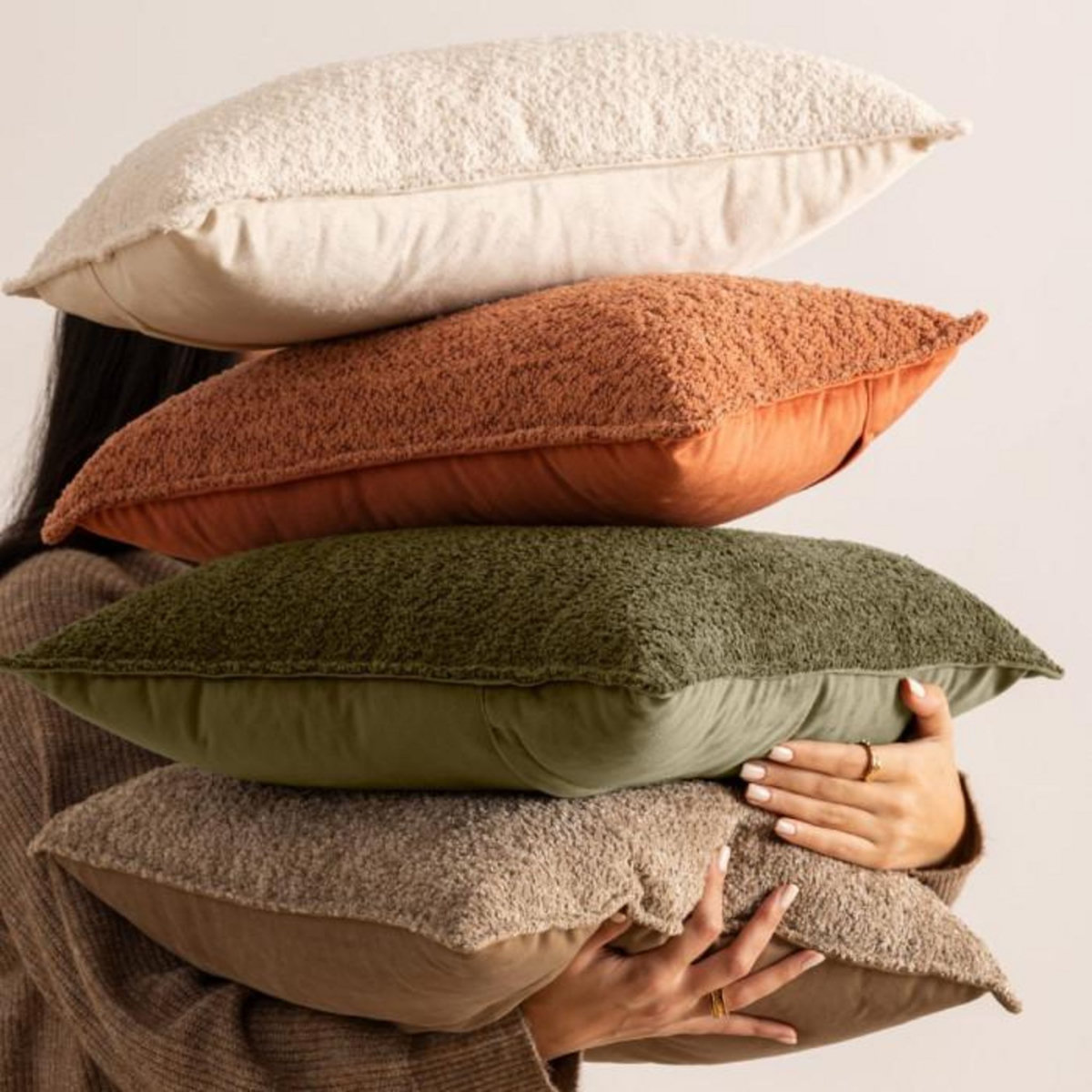 ATMOSPHERA Coussin Déco Bouclette  Soana  30x50cm Ivoire