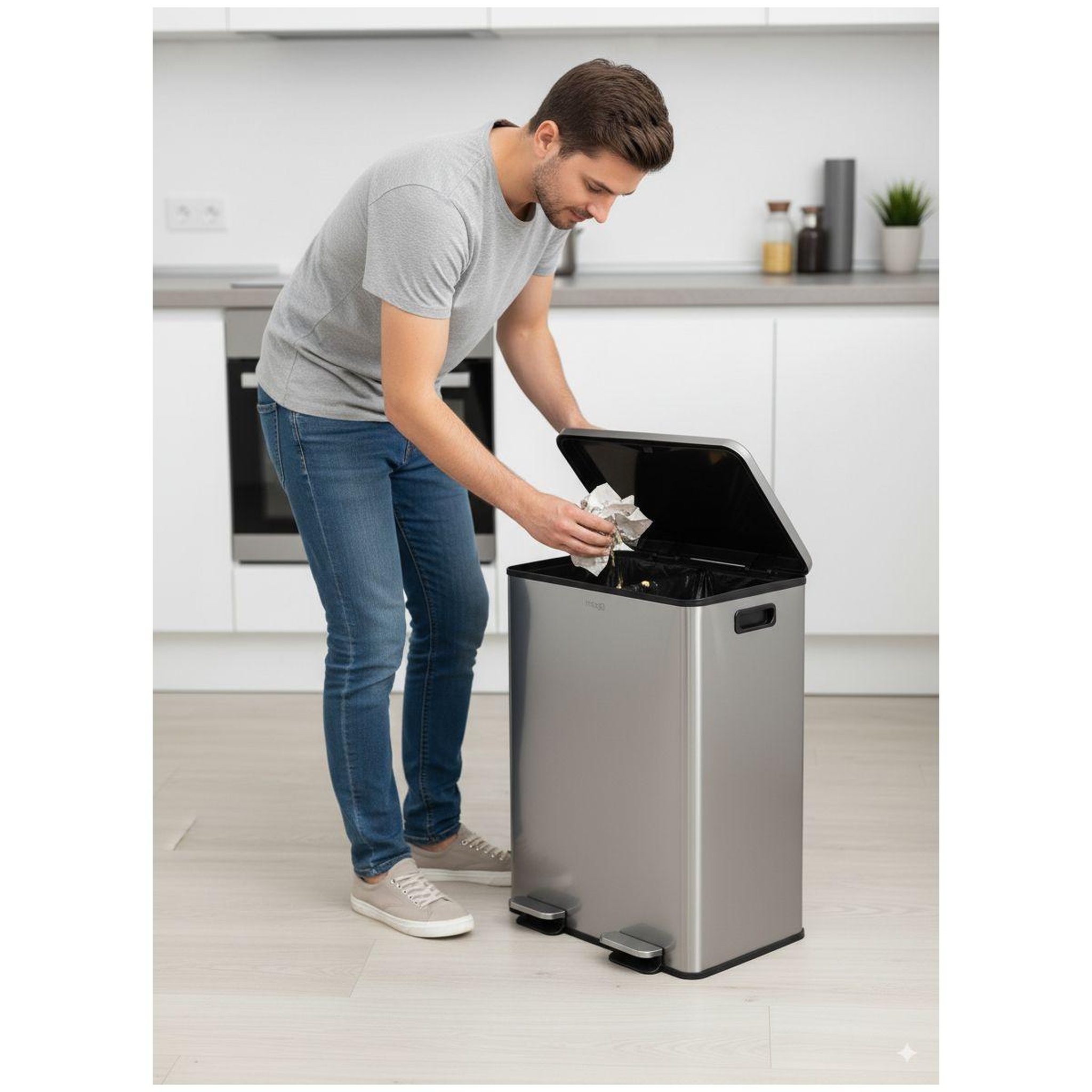 Voir la diapositive 4 : MIOGO Poubelle de cuisine tri sélectif tri selectif 60l inox