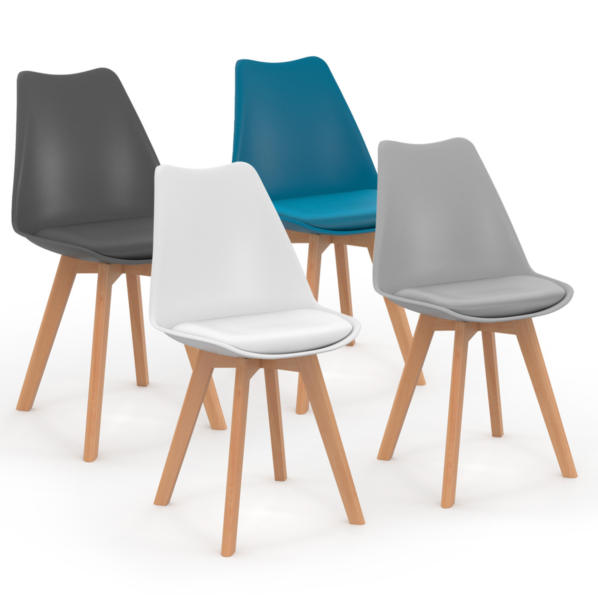 ID MARKET Lot de 4 chaises scandinaves sara mix color gris foncé, gris clair, blanc et bleu