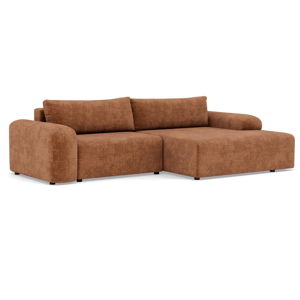 BEST MOBILIER Rebecca - canapé d'angle droit 4 places convertible avec coffre en velours texturé