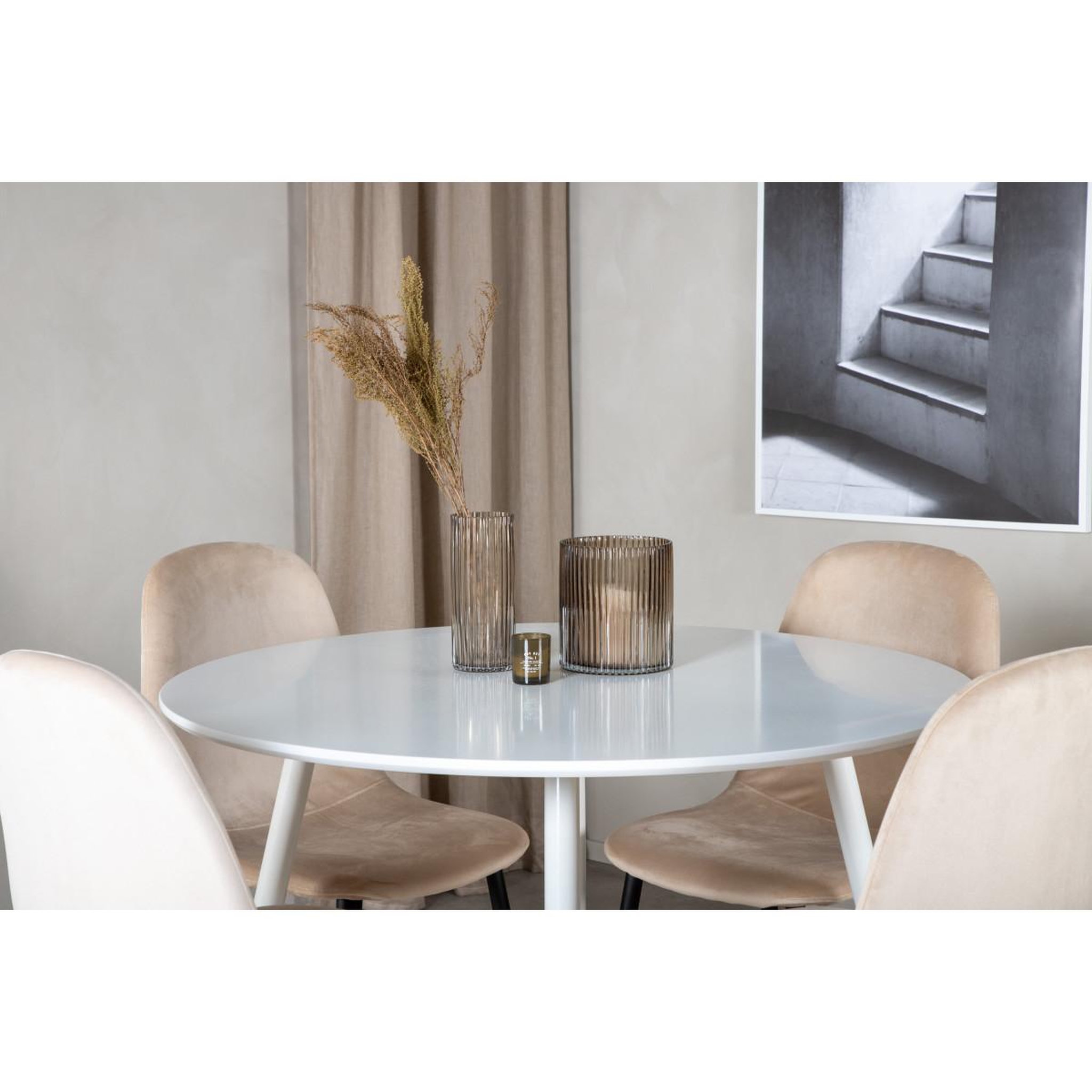 Voir la diapositive 6 : Paris Prix Ensemble table à manger & 4 chaises  plaza & polar i  100cm blanc & beige