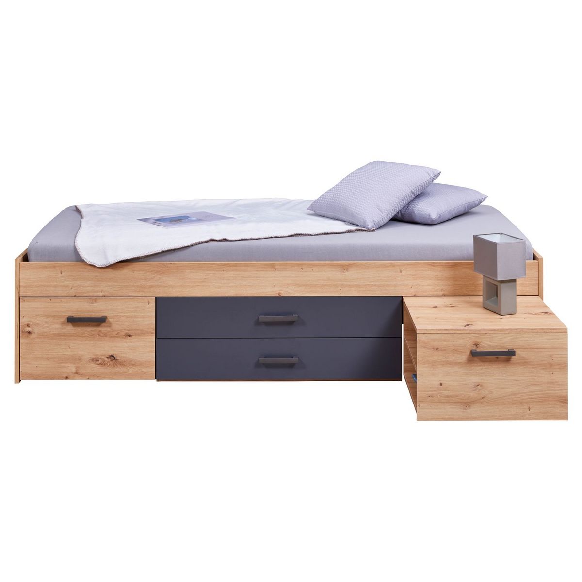 Lit simple multi-rangements chevet intégré 90x200 cm NAYA