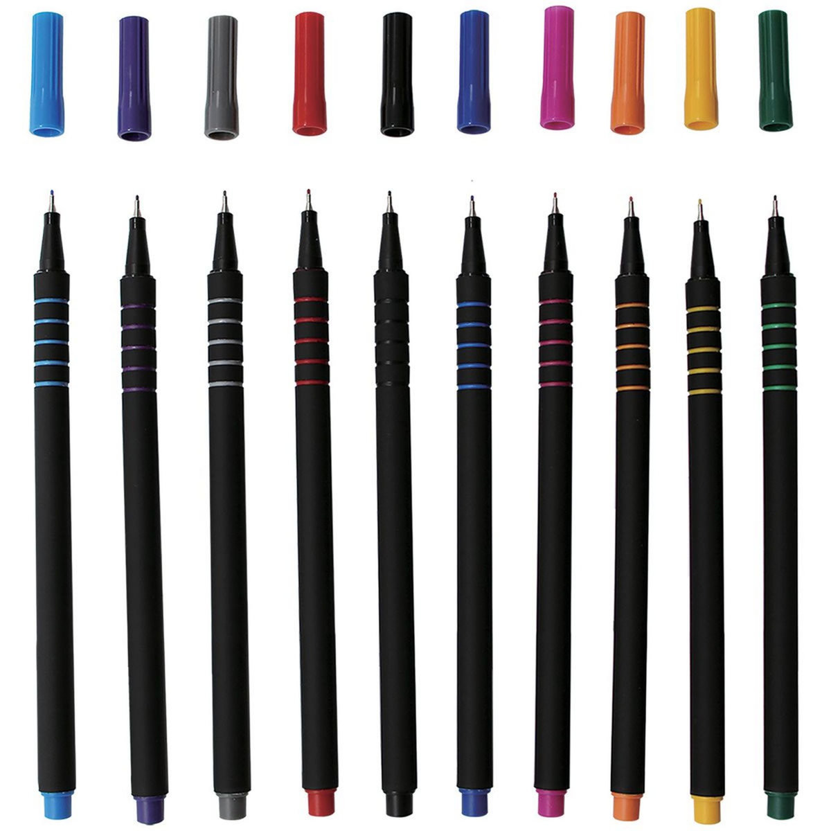 AUCHAN Lot de 10 stylos feutres d'écriture pointe fine 0.4mm coloris assortis