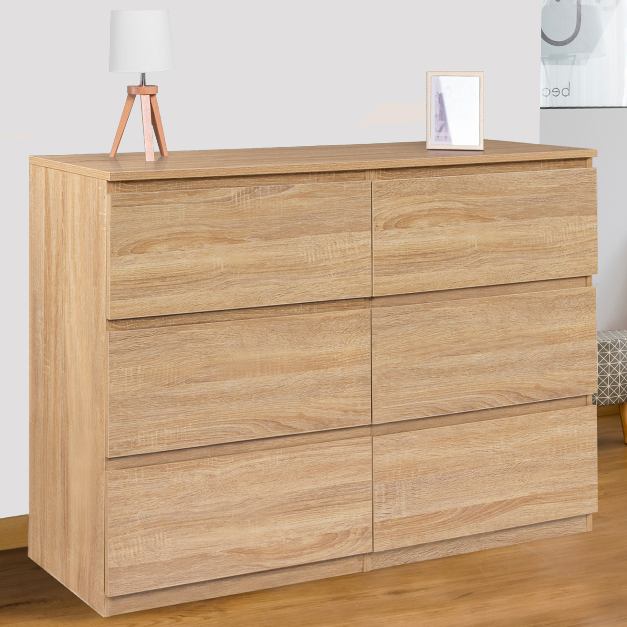 Voir la diapositive 2 : ID MARKET Commode 6 tiroirs tomi 110 cm bois façon hêtre