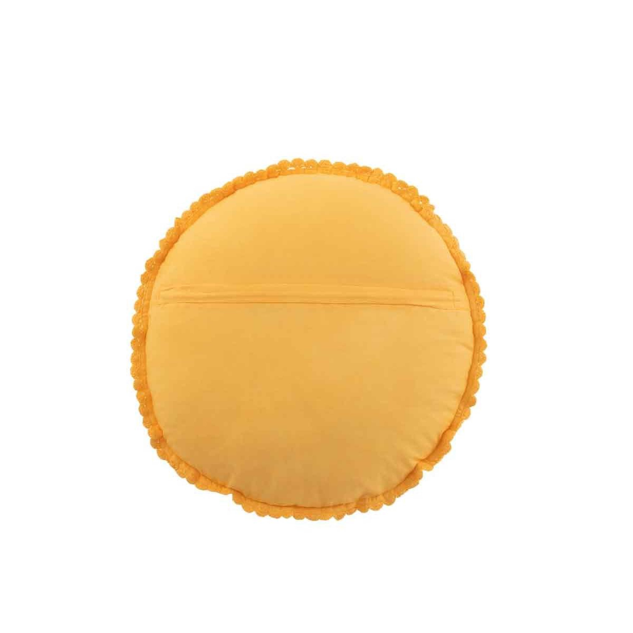 Voir la diapositive 2 : J-LINE Coussin rond déco  dentelle  40cm ocre