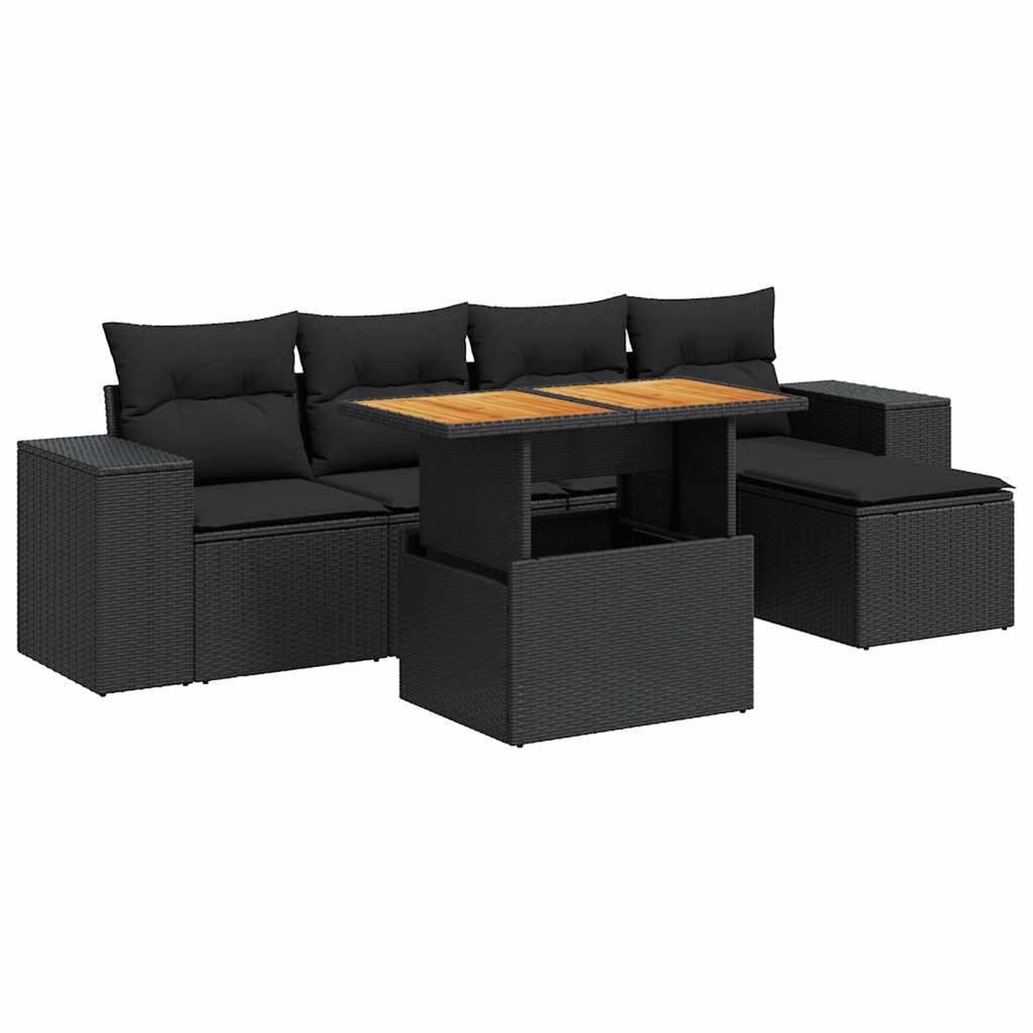 Voir la diapositive 2 : VIDAXL Salon de jardin 6 pcs avec coussins noir resine tressee