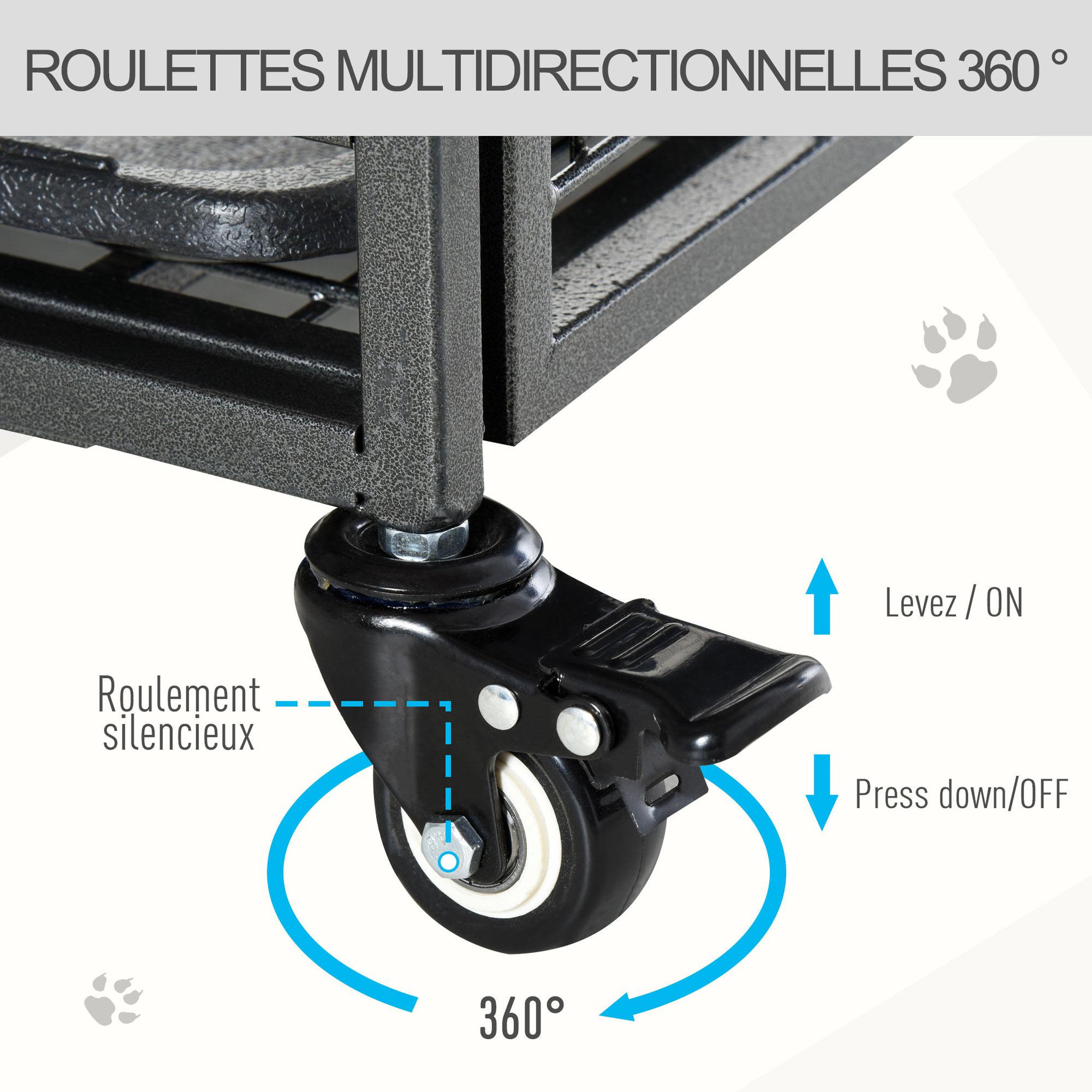 Voir la diapositive 6 : PAWHUT Cage pour chien pliable cage de transport sur roulettes 2 portes verrouillables plateau amovible dim. 94l x 58l x 69h cm métal gris noir
