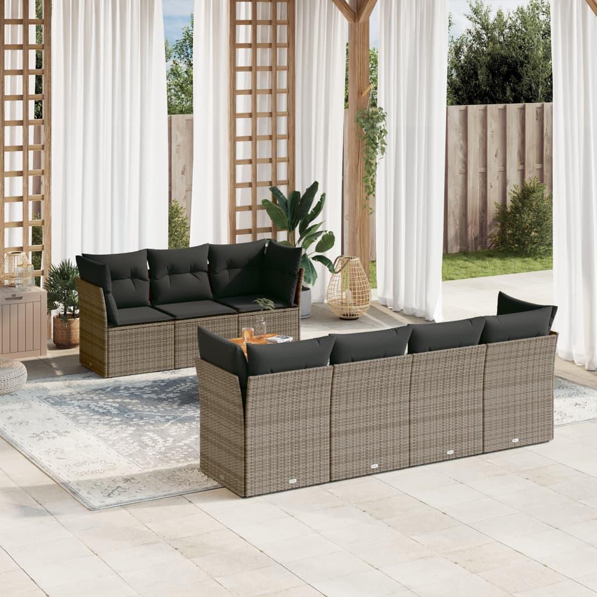 VIDAXL Salon de jardin 8 pcs avec coussins gris resine tressee