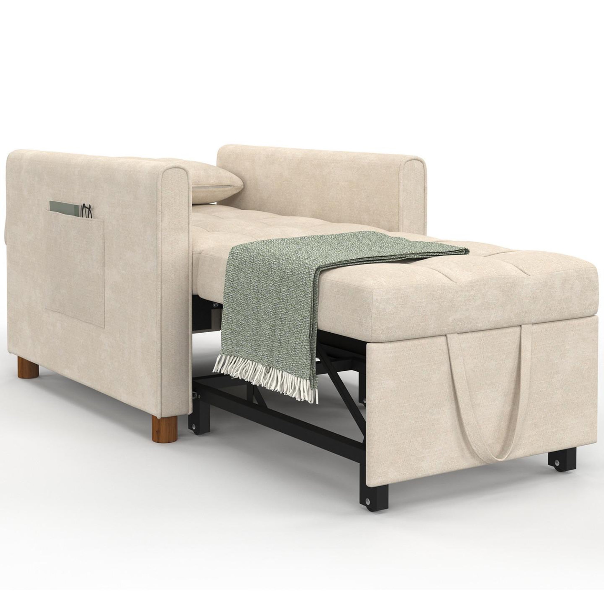 Voir la diapositive 4 : ID MARKET Fauteuil convertible emile lit d'appoint 1 place 69 x 170 cm tissu chenille beige