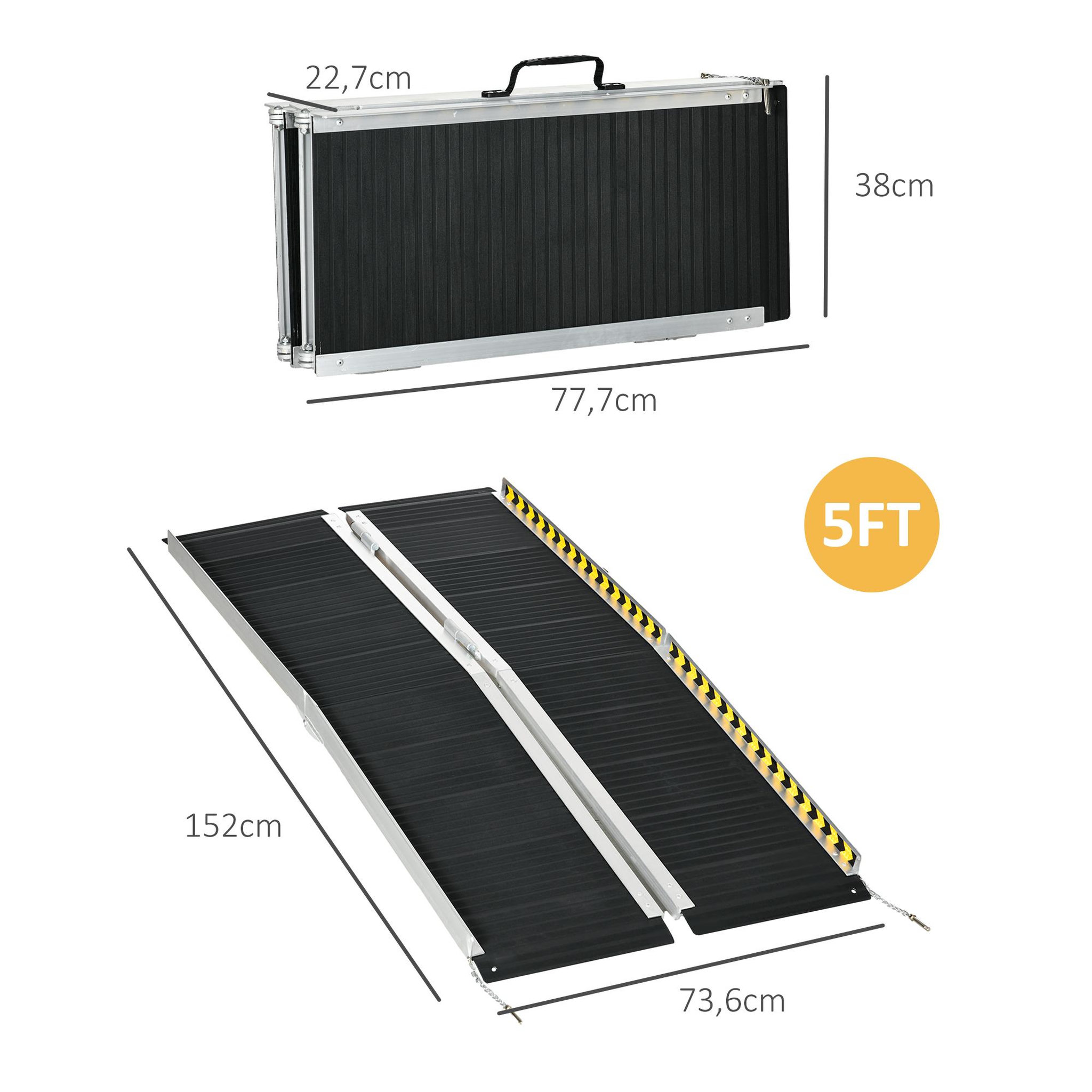 Voir la diapositive 3 : HOMCOM Rampe de fauteuil roulant rampe de chargement rampe d'accès antidérapante pliable avec bordures de sécurité max. 272 kg dim. 152l x 73l cm alu. Noir