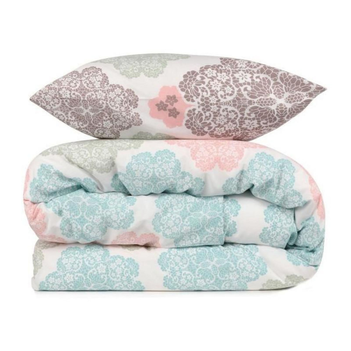 GENERIQUE Parure de lit - 1 housse de couette 220x240 cm + 2 taies d'oreiller 60x60 cm - 70% coton, 30% polyester - Turquoise