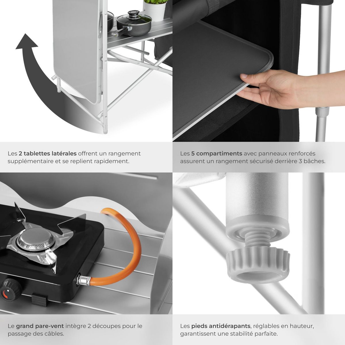 tectake Cuisine de camping xxl avec 5 compartiments pliable noir