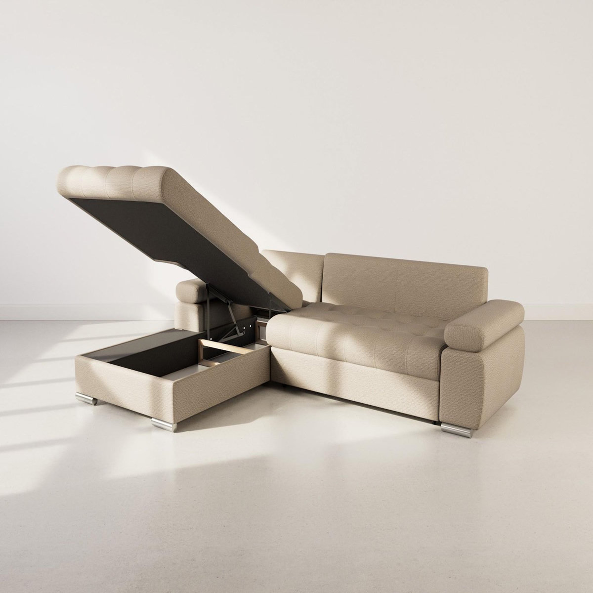 BEST MOBILIER Bianca - canapé d'angle gauche 4 places convertible avec coffre en tissu texturé