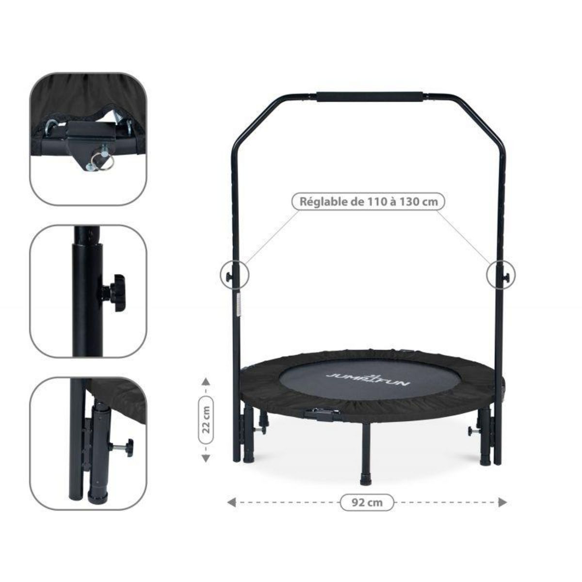 JUMP4FUN Mini Trampoline Fitness Jump4fun Pliable Double-Bar - Ø92cm